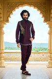 Wine Eagle Motif Short Jacket Indo-Western Set