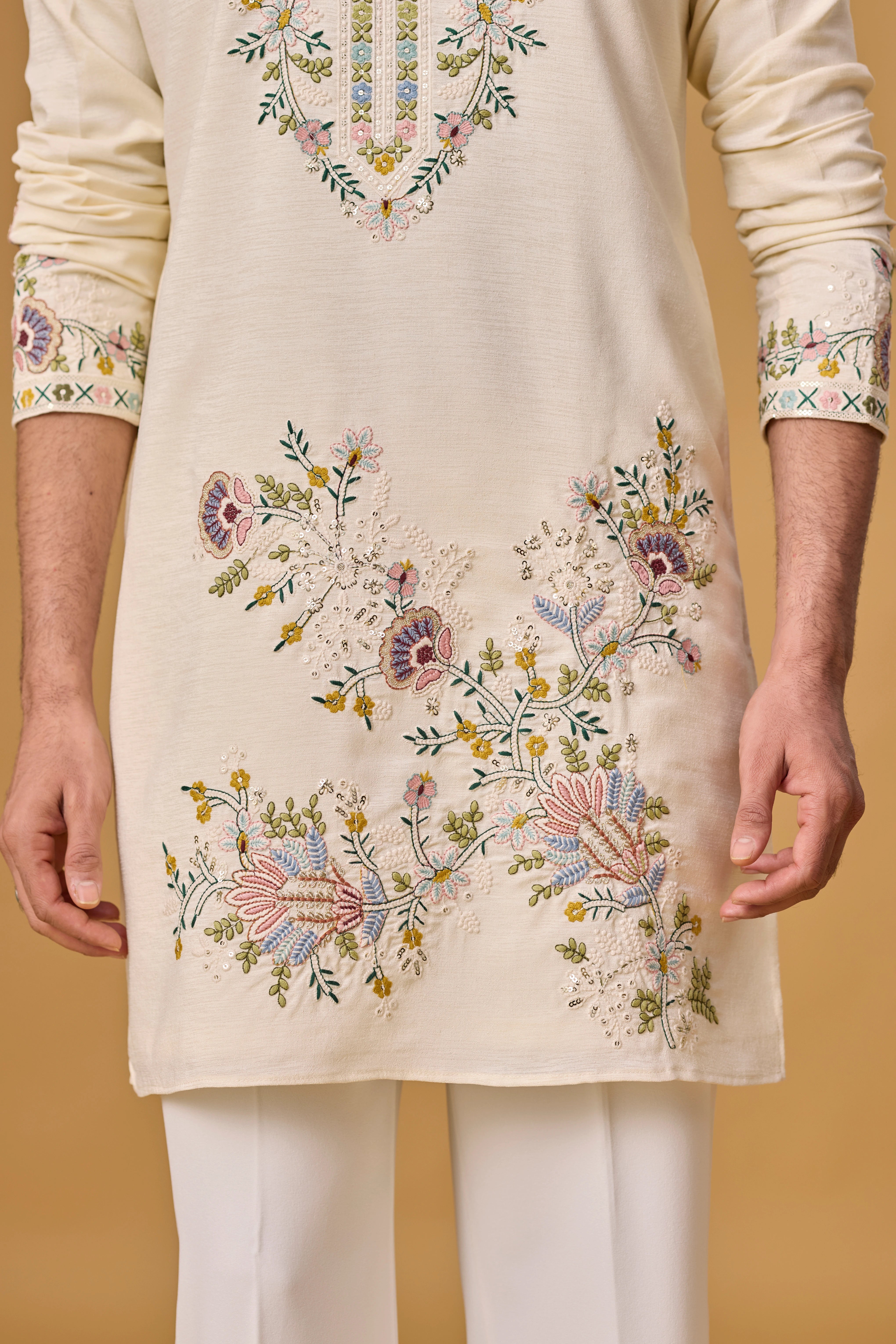 Off White Floral Heritage Embroidered Kurta Set