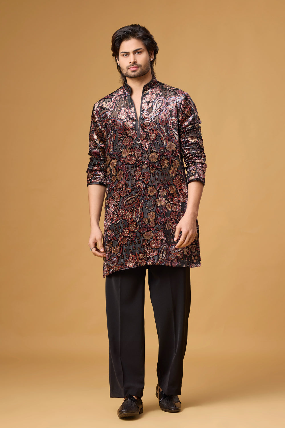 Noir Paisley Heritage Printed Kurta Set for Men | Mahavir NX