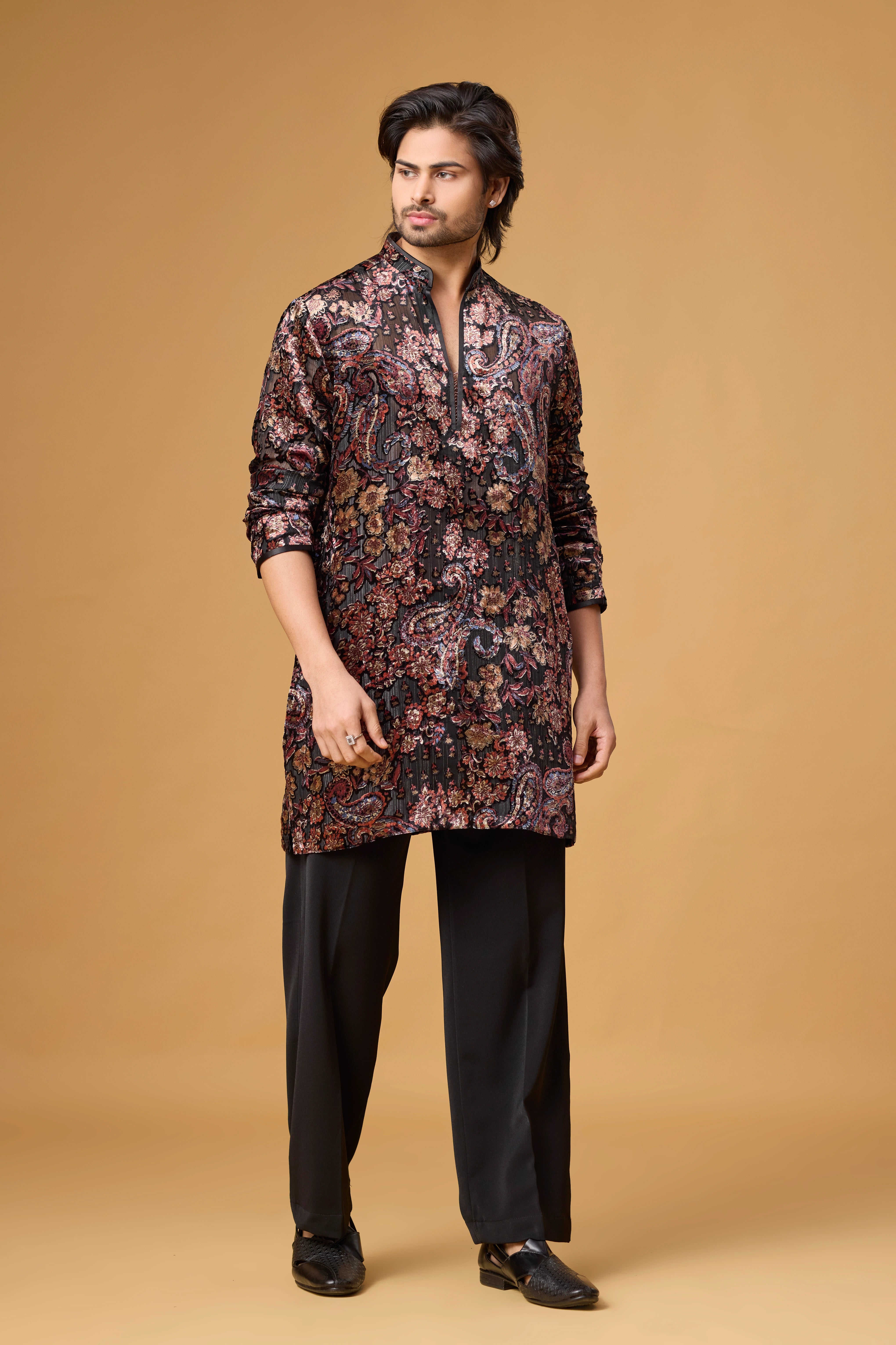 Black Paisley Printed Kurta for Men – Wedding Ethnic Wear | Mahavir NX