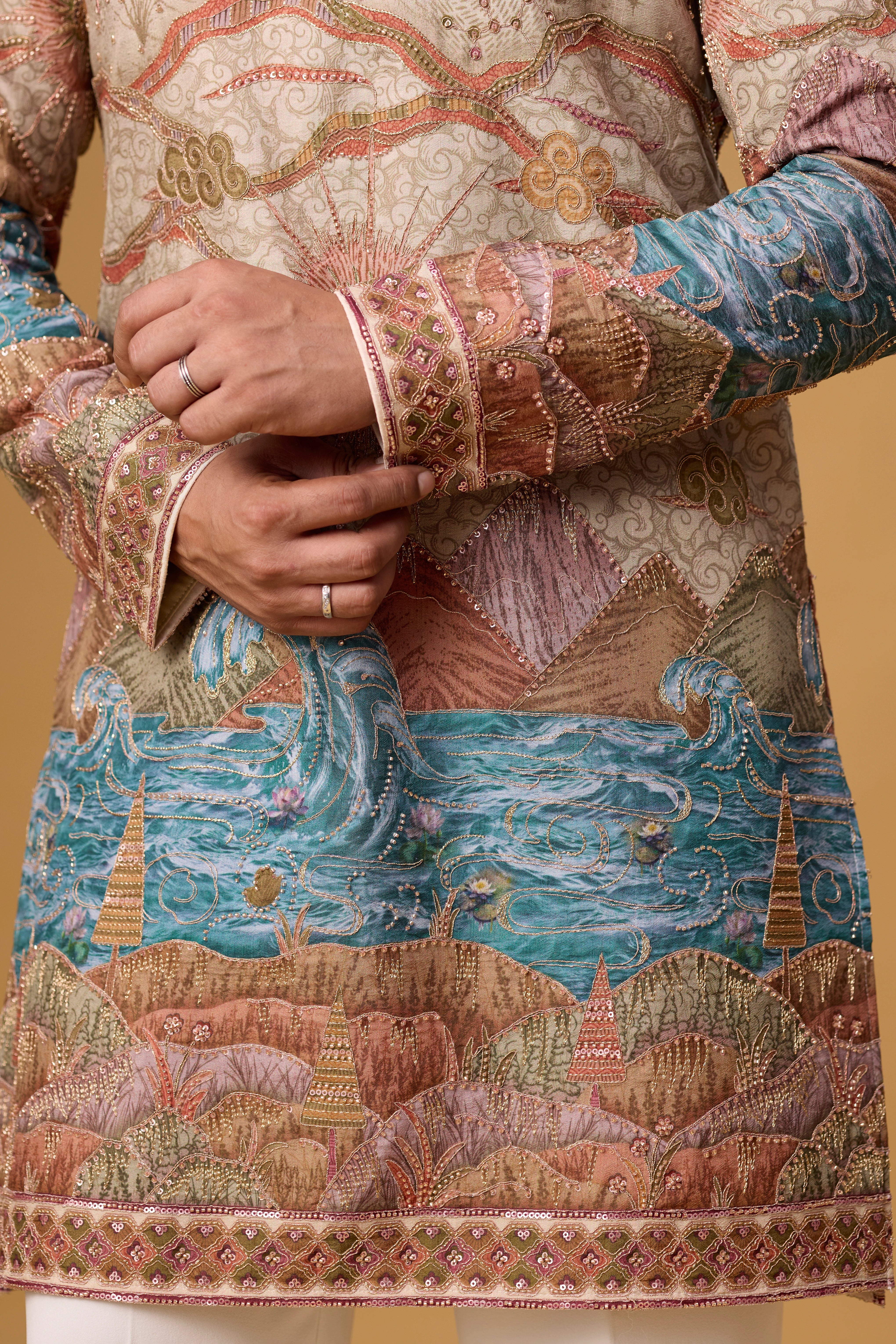 Cream Regal Scenic Patterned Kurta Set