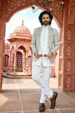 Pista Green Embroidered Indo-Western for Men
