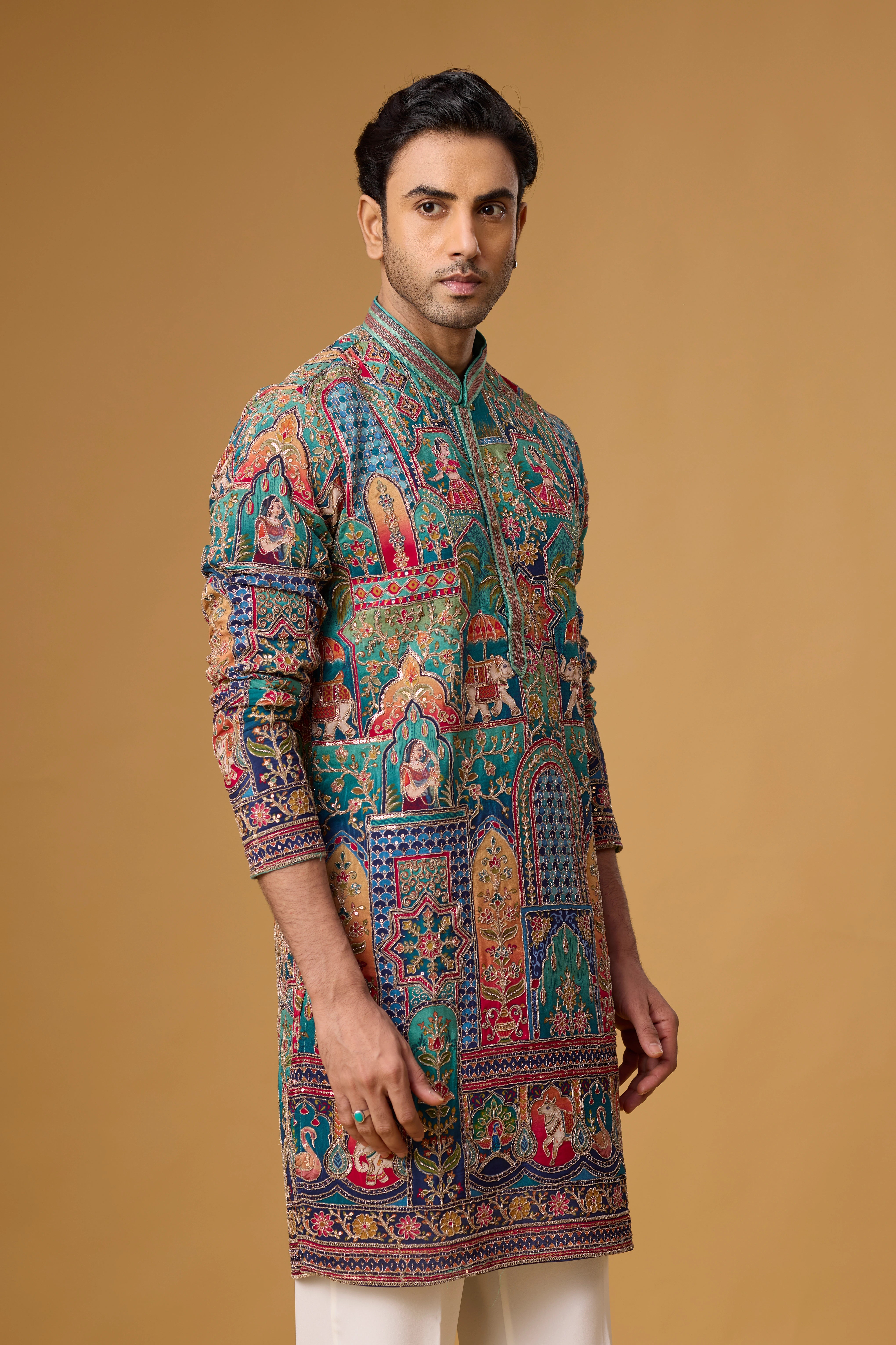 Royal Teal Heritage Artistry Kurta Set