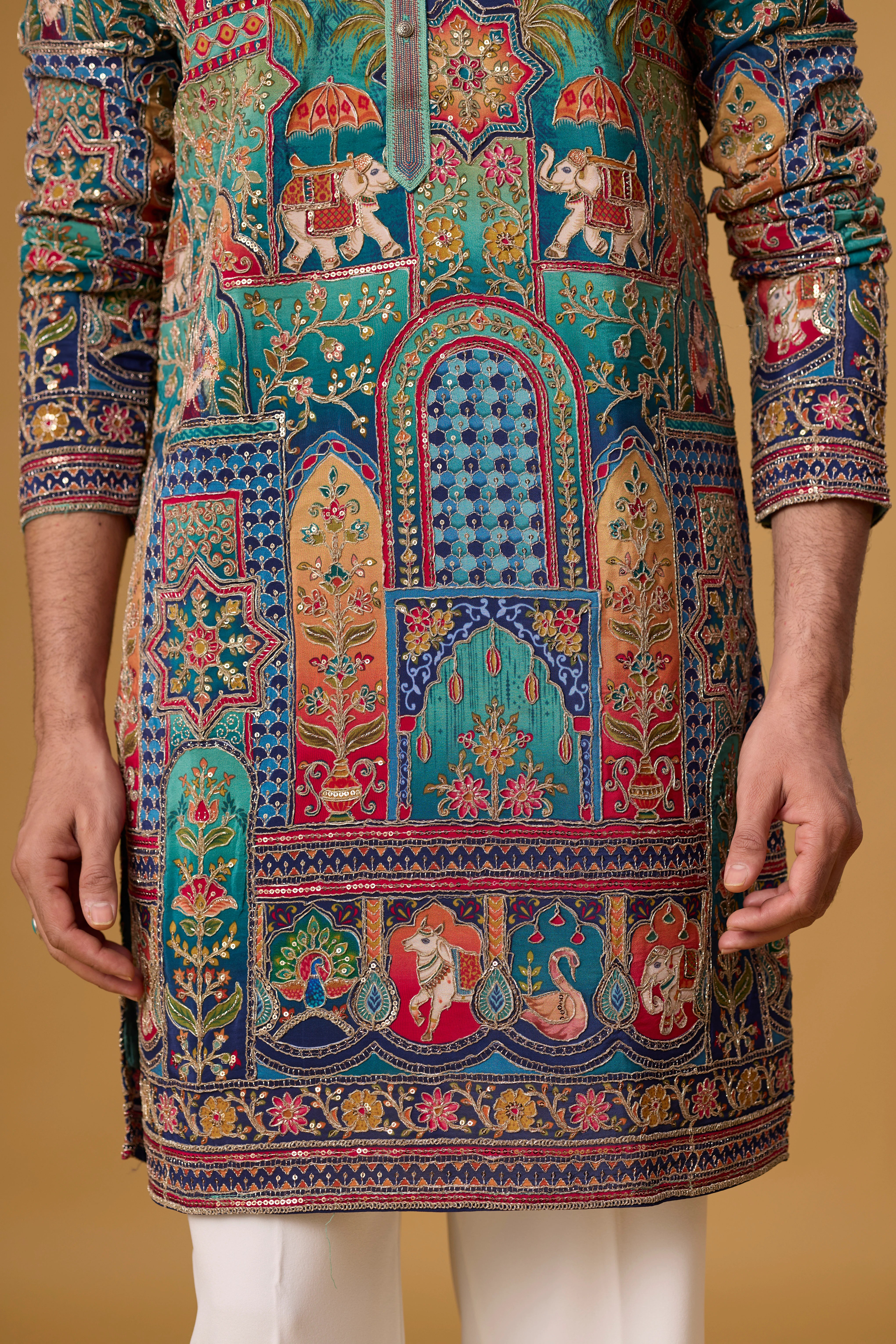 Royal Teal Heritage Artistry Kurta Set