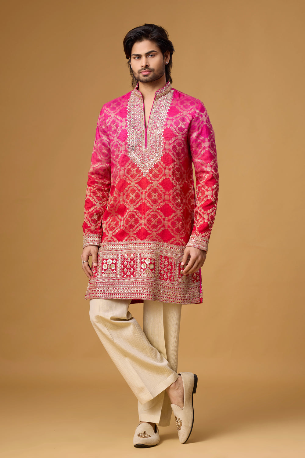 Pink Brocade Kurta for Men – Wedding & Reception Ethnic Wear | Mahavir NX