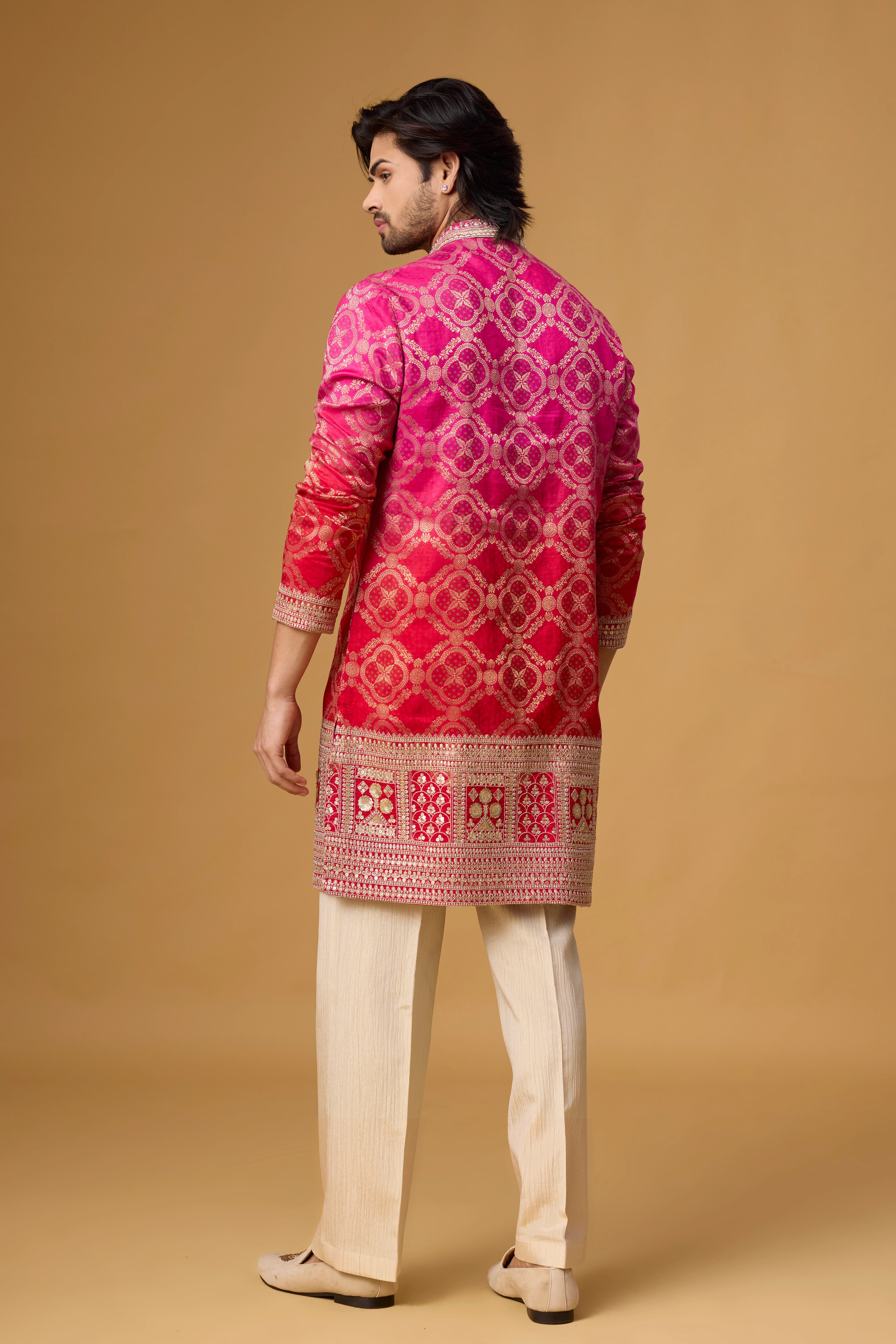 Designer Rani Pink Ethnic Kurta Set – Side View | Mahavir NX