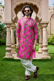 Hot Pink Peacock Feather Kurta Set