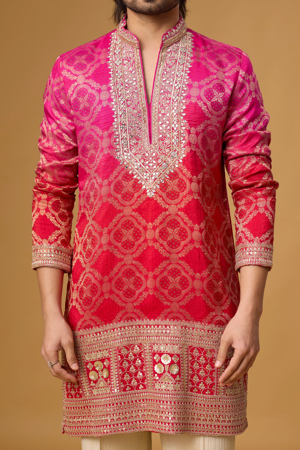 Regal Pink Brocade Kurta for Men – Party & Festive Wear | Mahavir NX