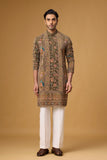 Olive Heritage Peacock Motif Kurta Set