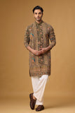 Olive Heritage Peacock Motif Kurta Set
