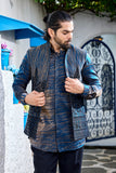 Royal Blue Open Jacket Kurta Set with Metallic Detailing