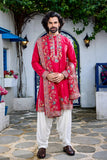 Dark Pink Floral Embroidered Kurta Set with Dupatta