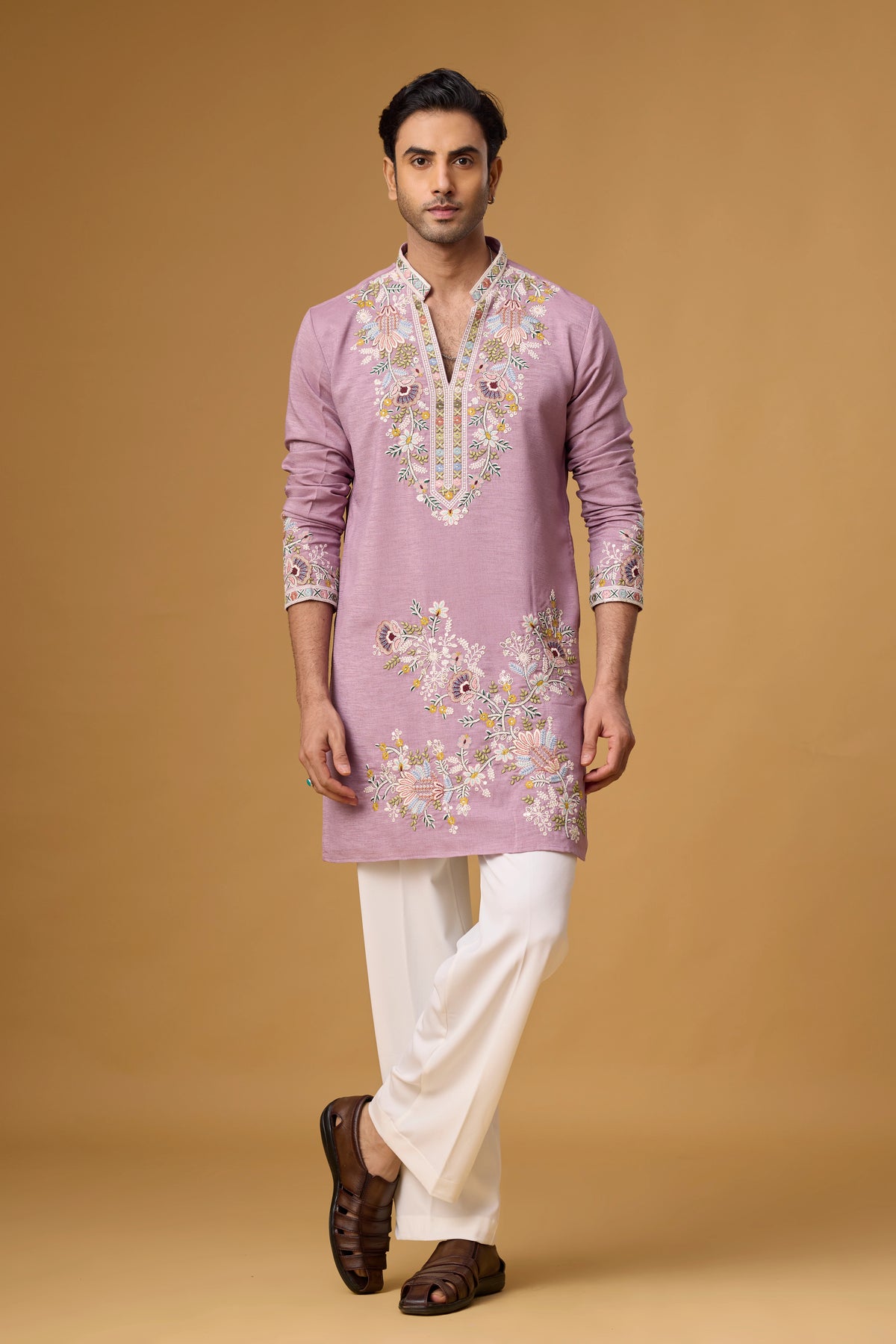 Lavender Heritage Floral Embroidered Kurta Set