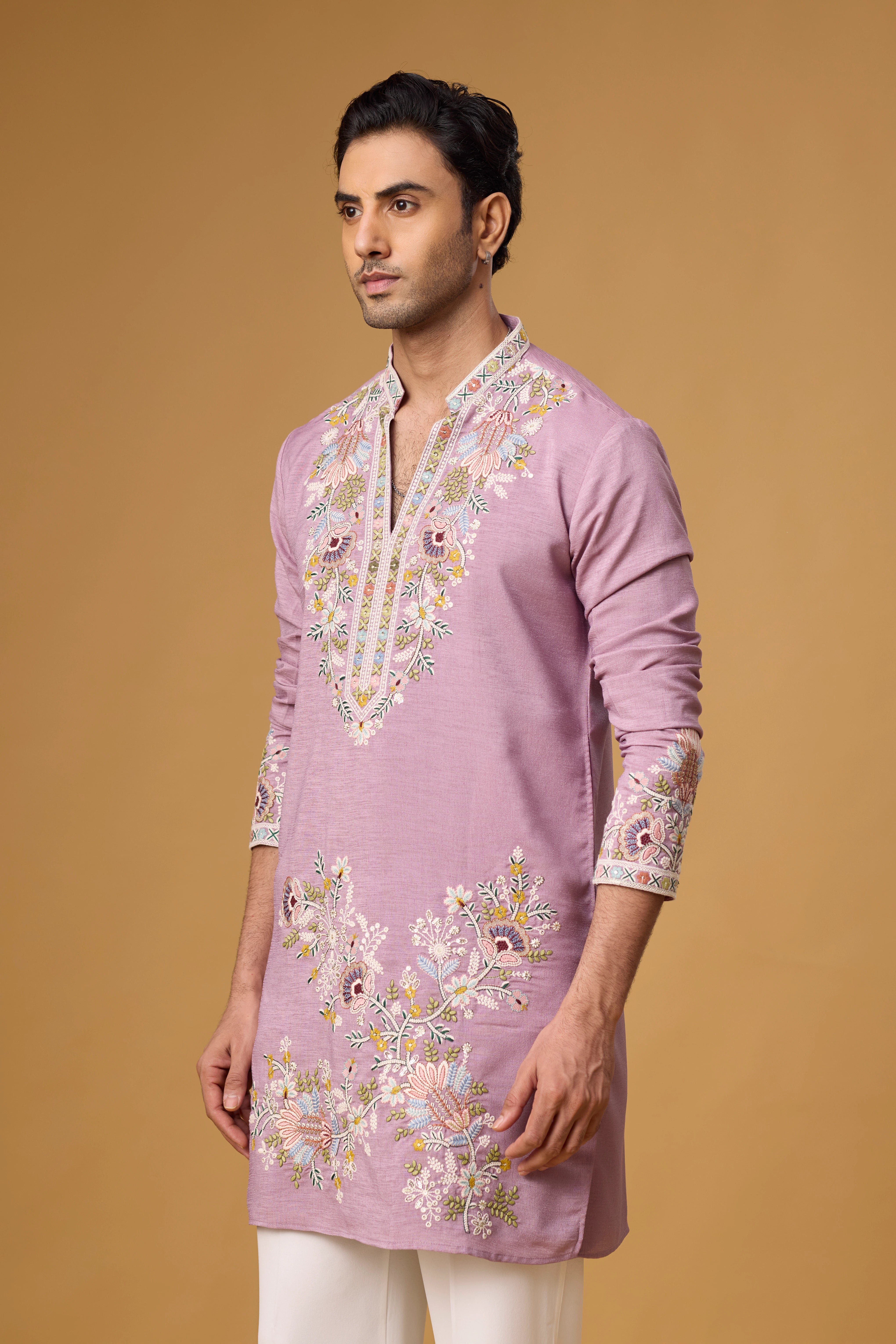 Lavender Heritage Floral Embroidered Kurta Set