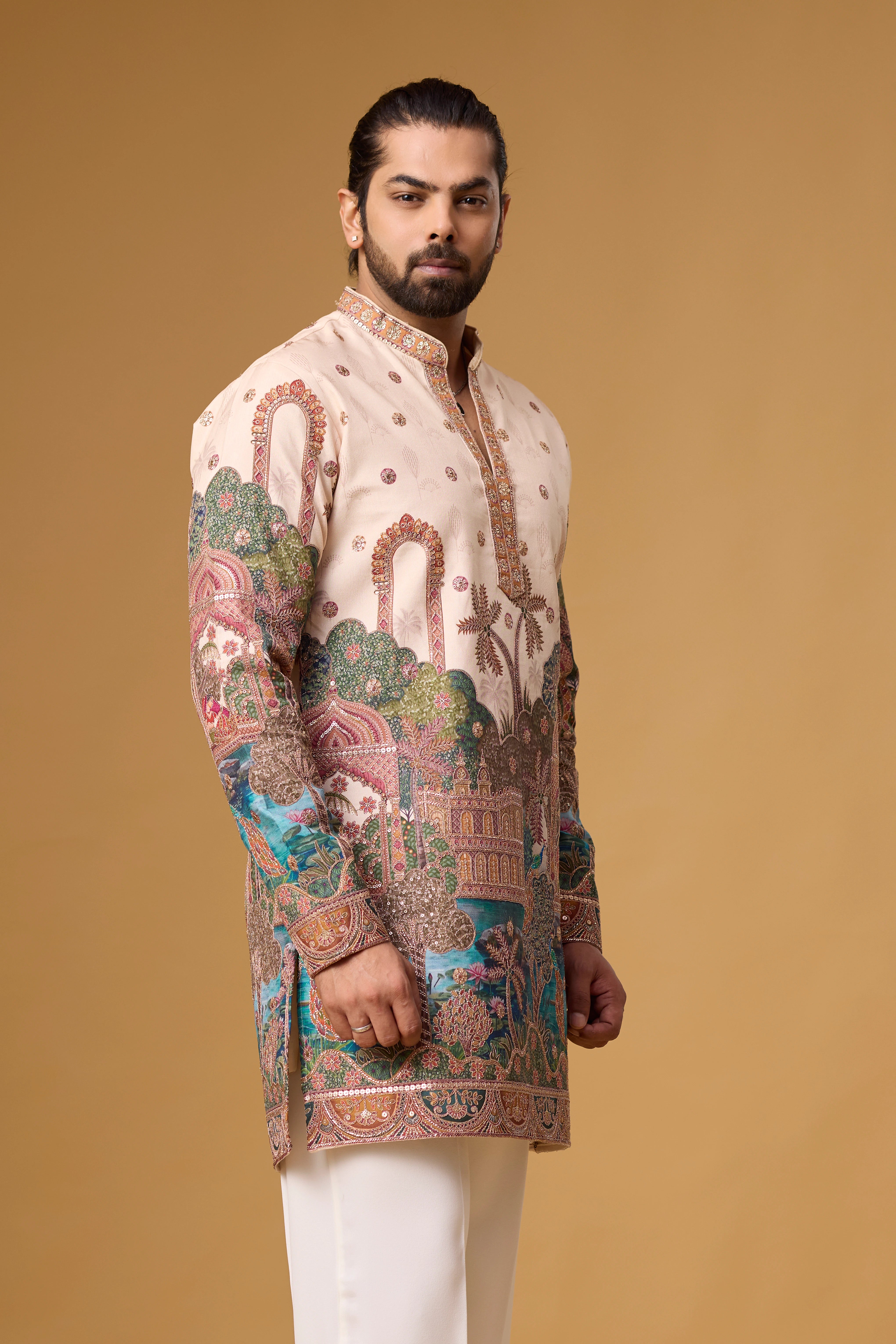 Cream Heritage Scenic Art Kurta Set