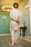 Natural Shade Linen Leaf Print Jacket Kurta Set
