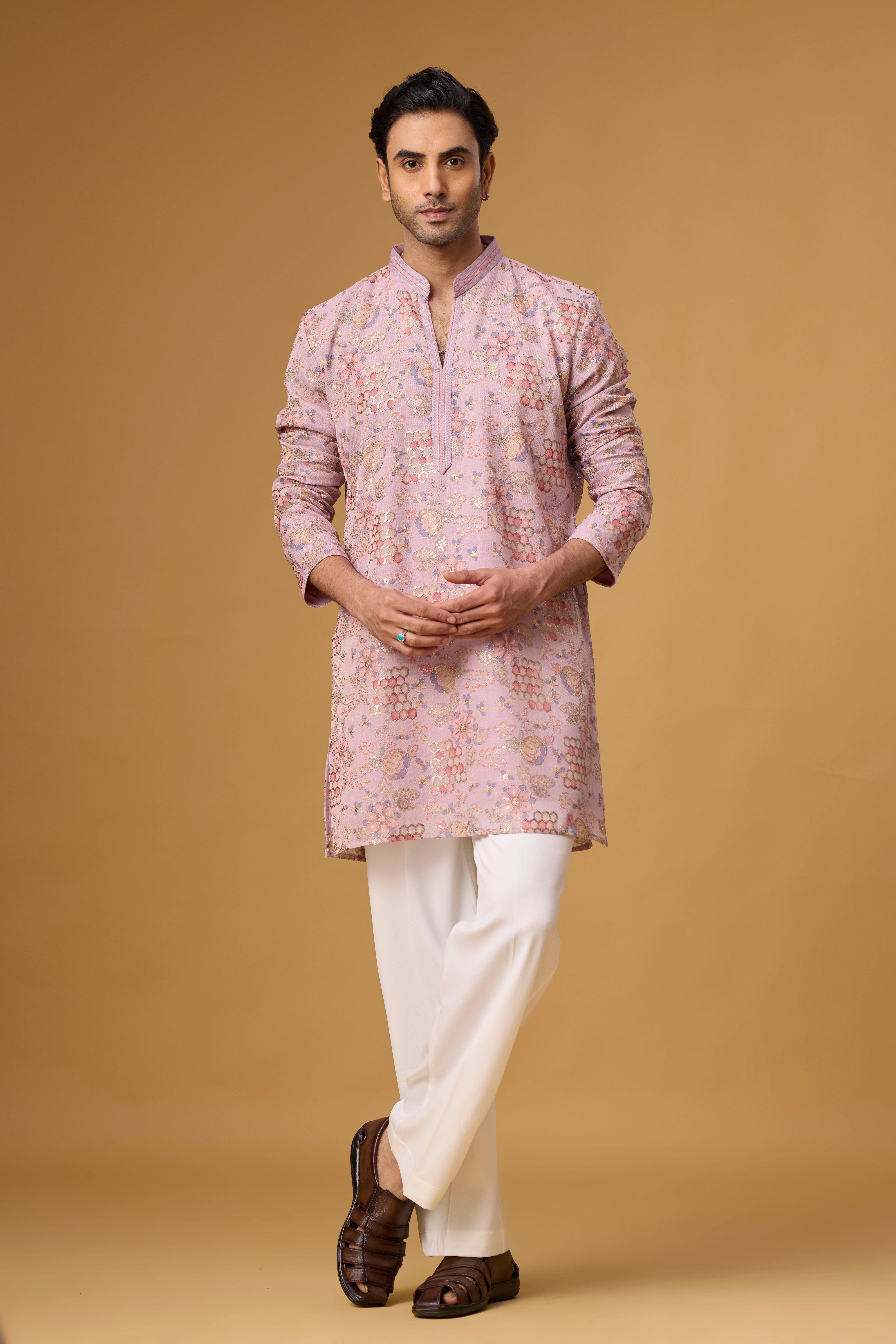 Blush Rose Floral Brocade Kurta Set