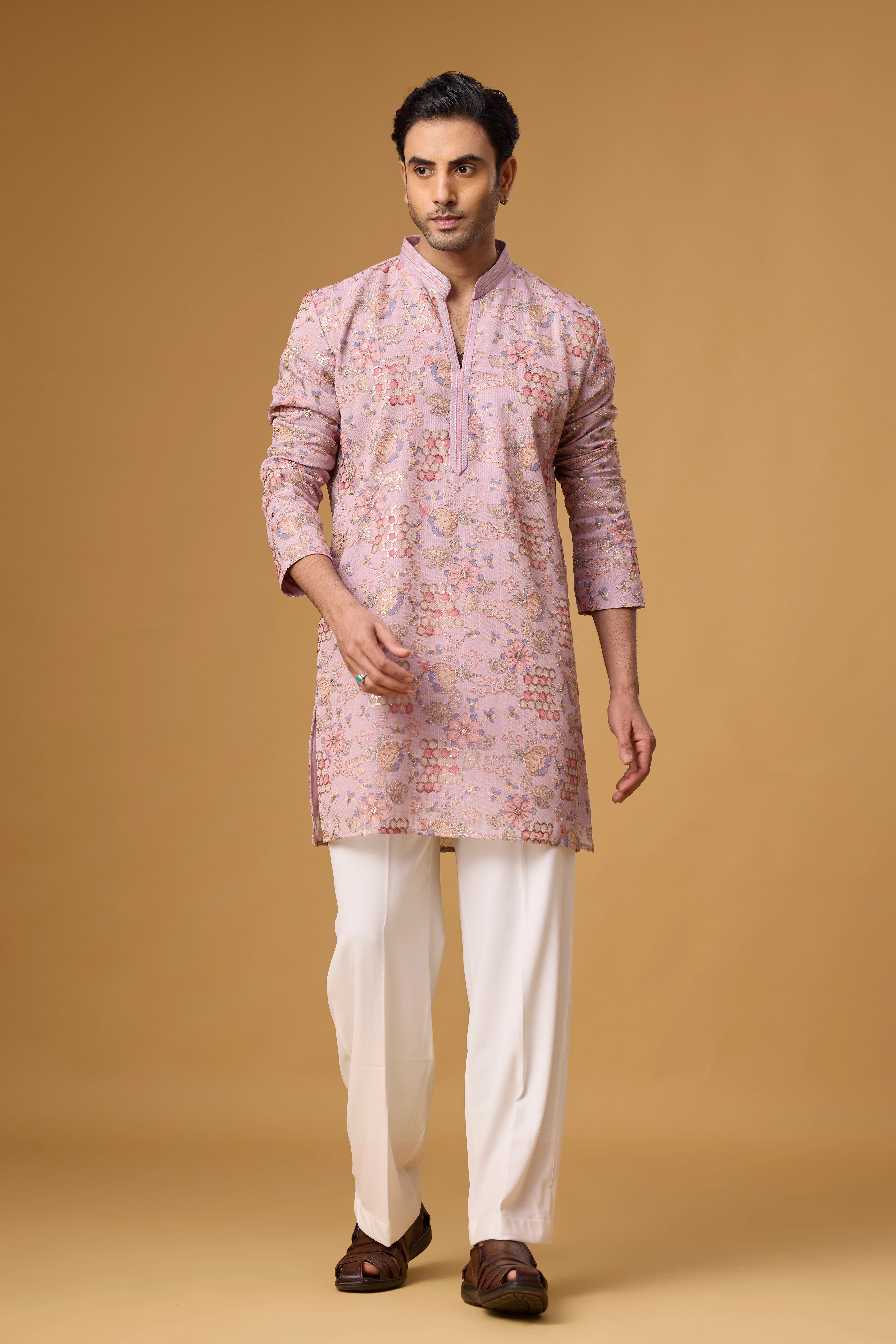 Blush Rose Floral Brocade Kurta Set