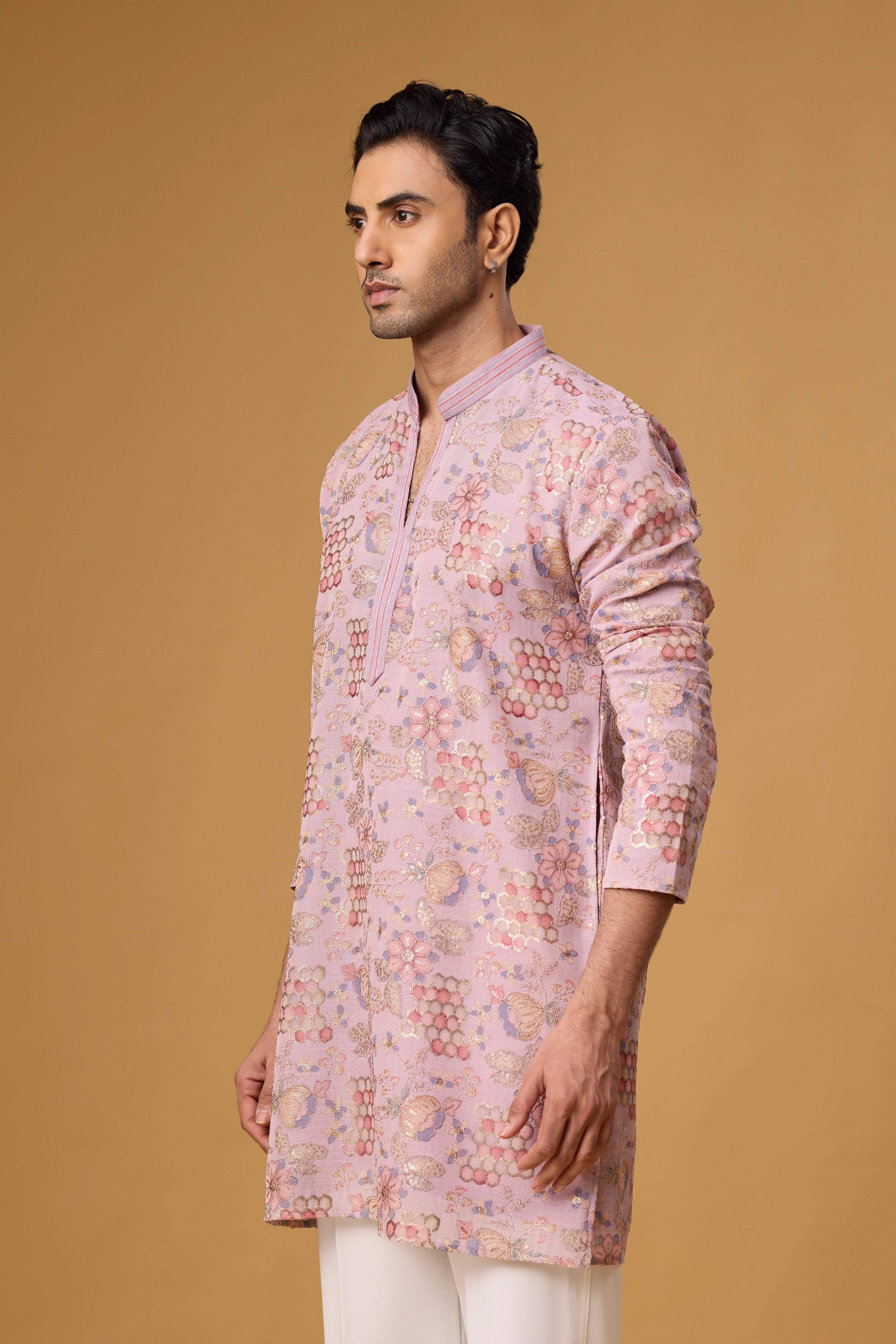 Blush Rose Floral Brocade Kurta Set
