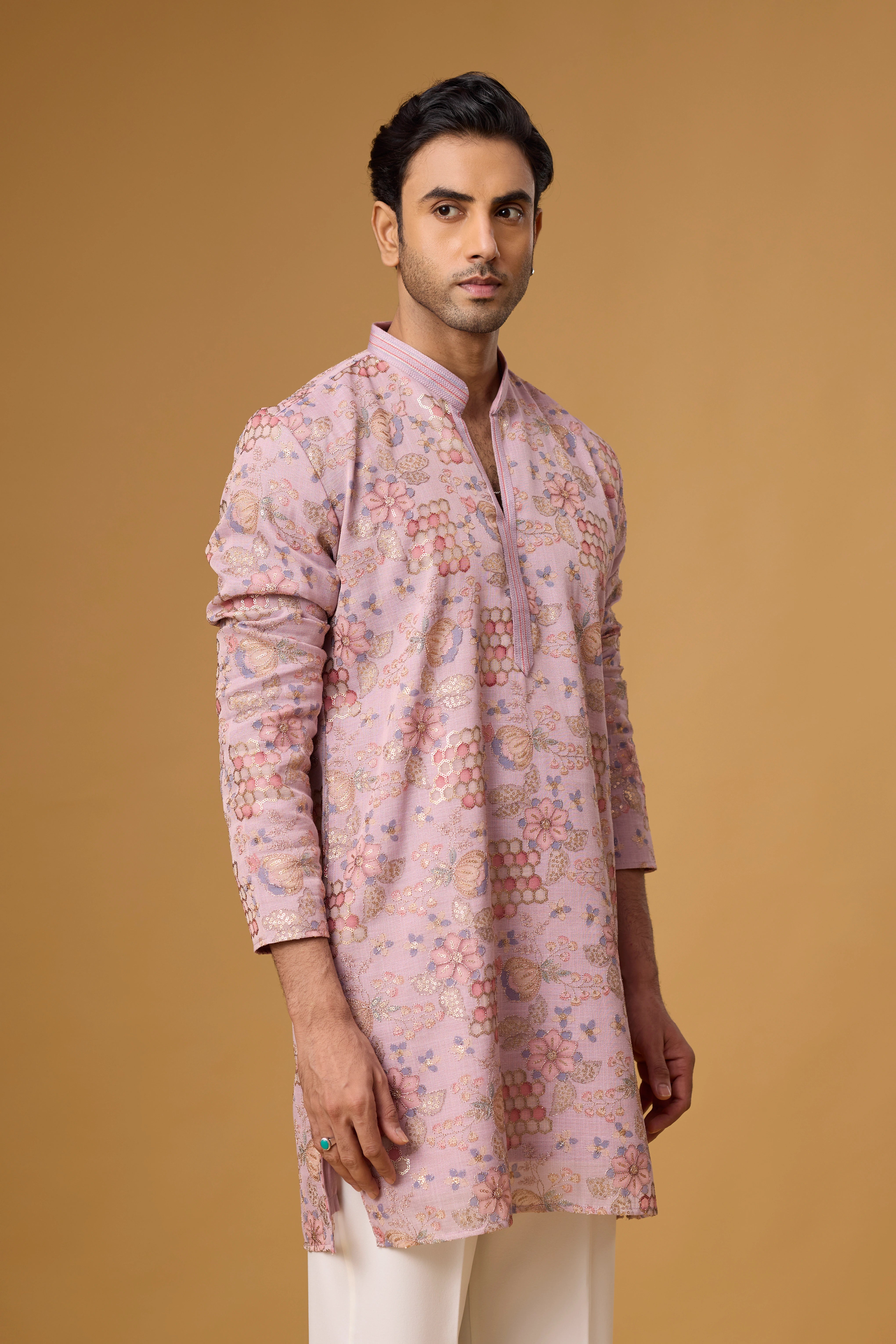 Blush Rose Floral Brocade Kurta Set