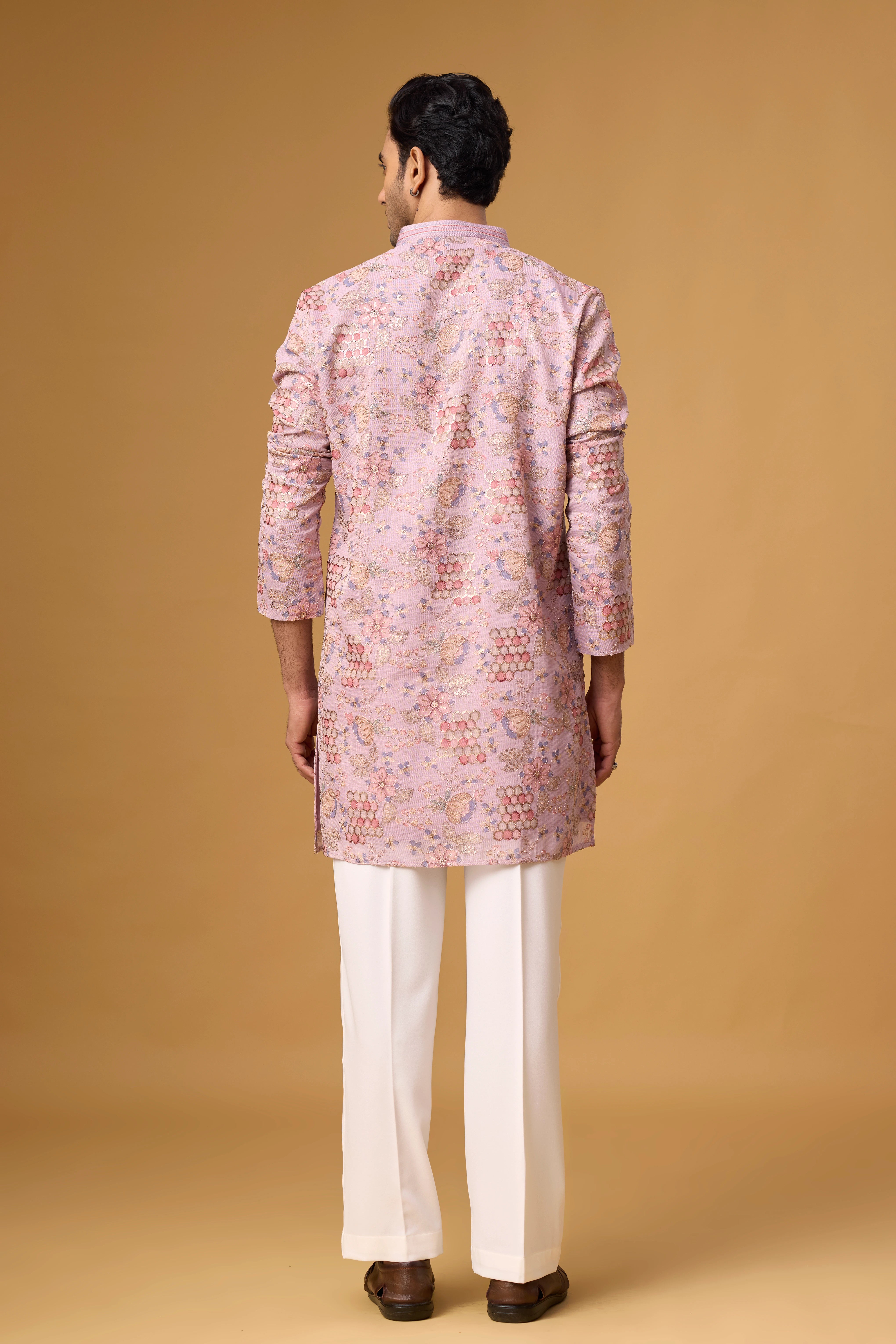 Blush Rose Floral Brocade Kurta Set