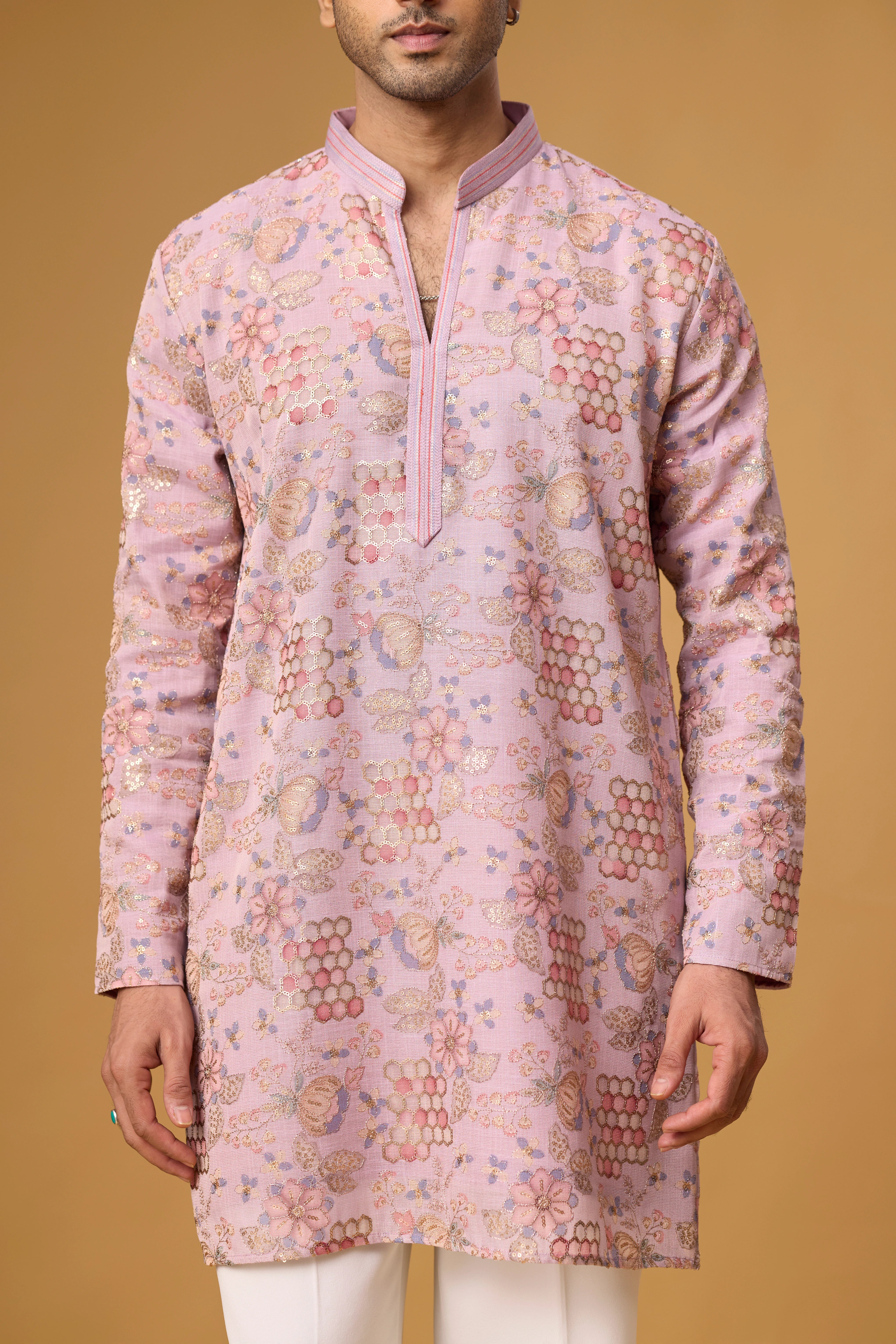 Blush Rose Floral Brocade Kurta Set