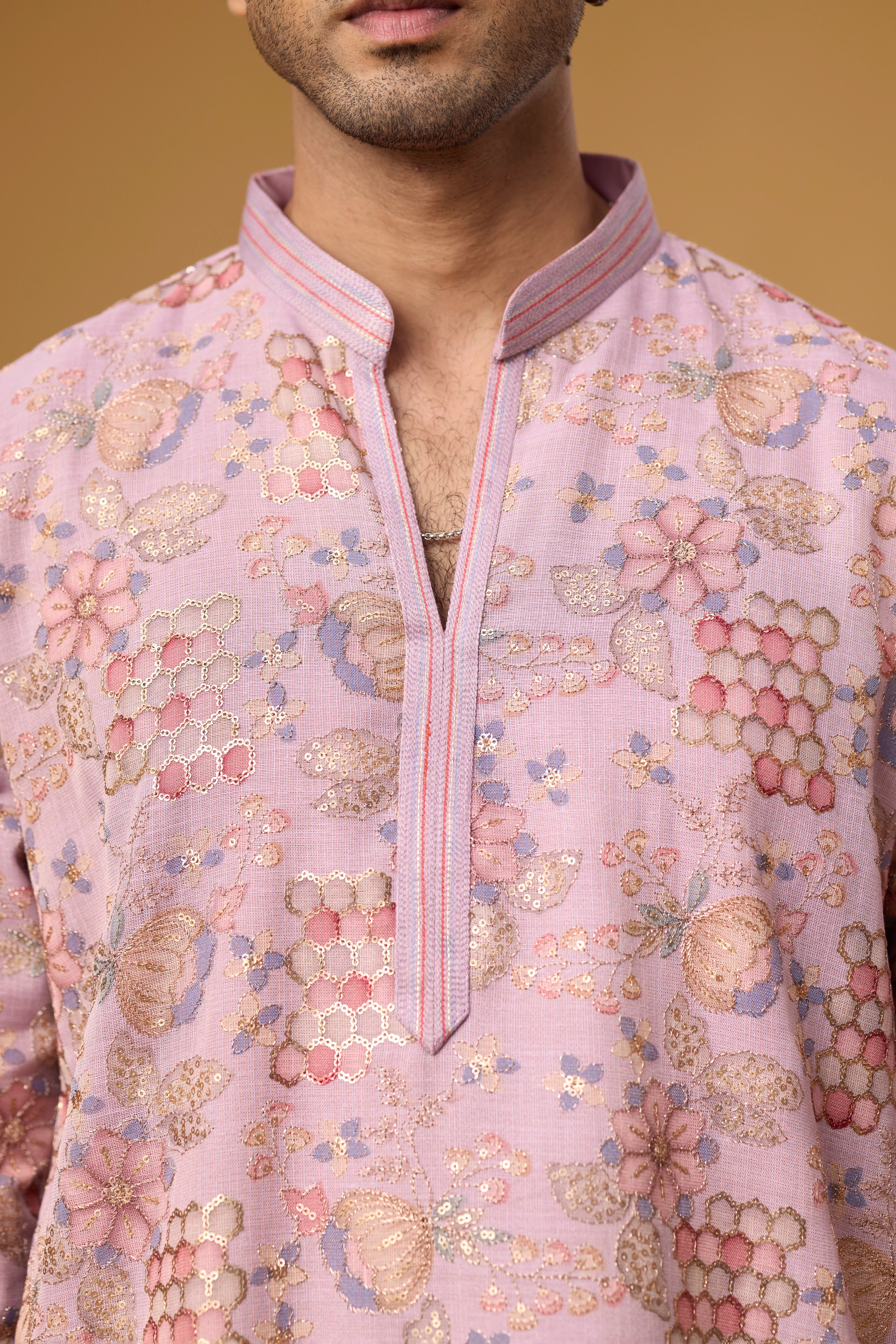 Blush Rose Floral Brocade Kurta Set