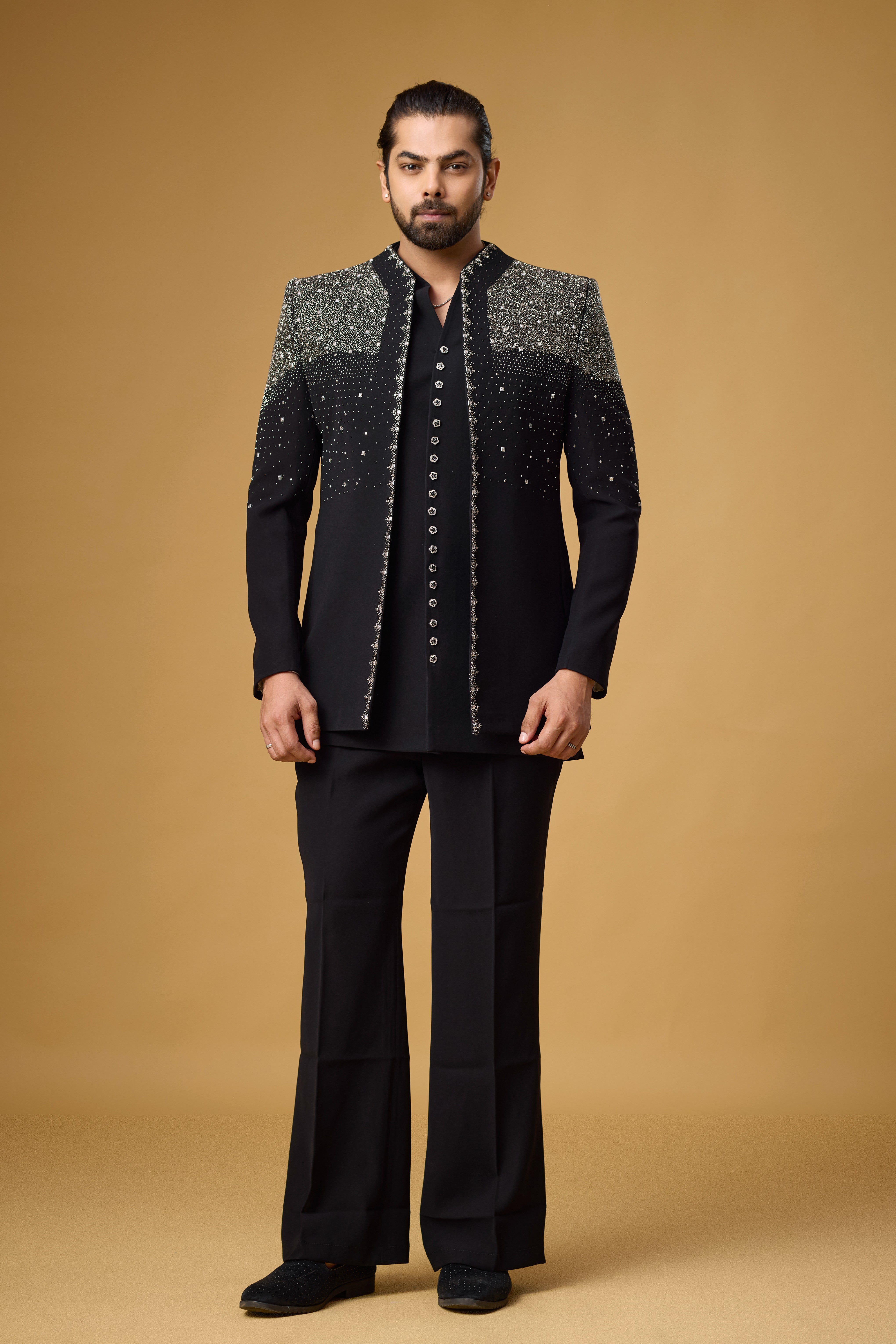 Midnight Noir Crystal Embellished Indo-Western Ensemble