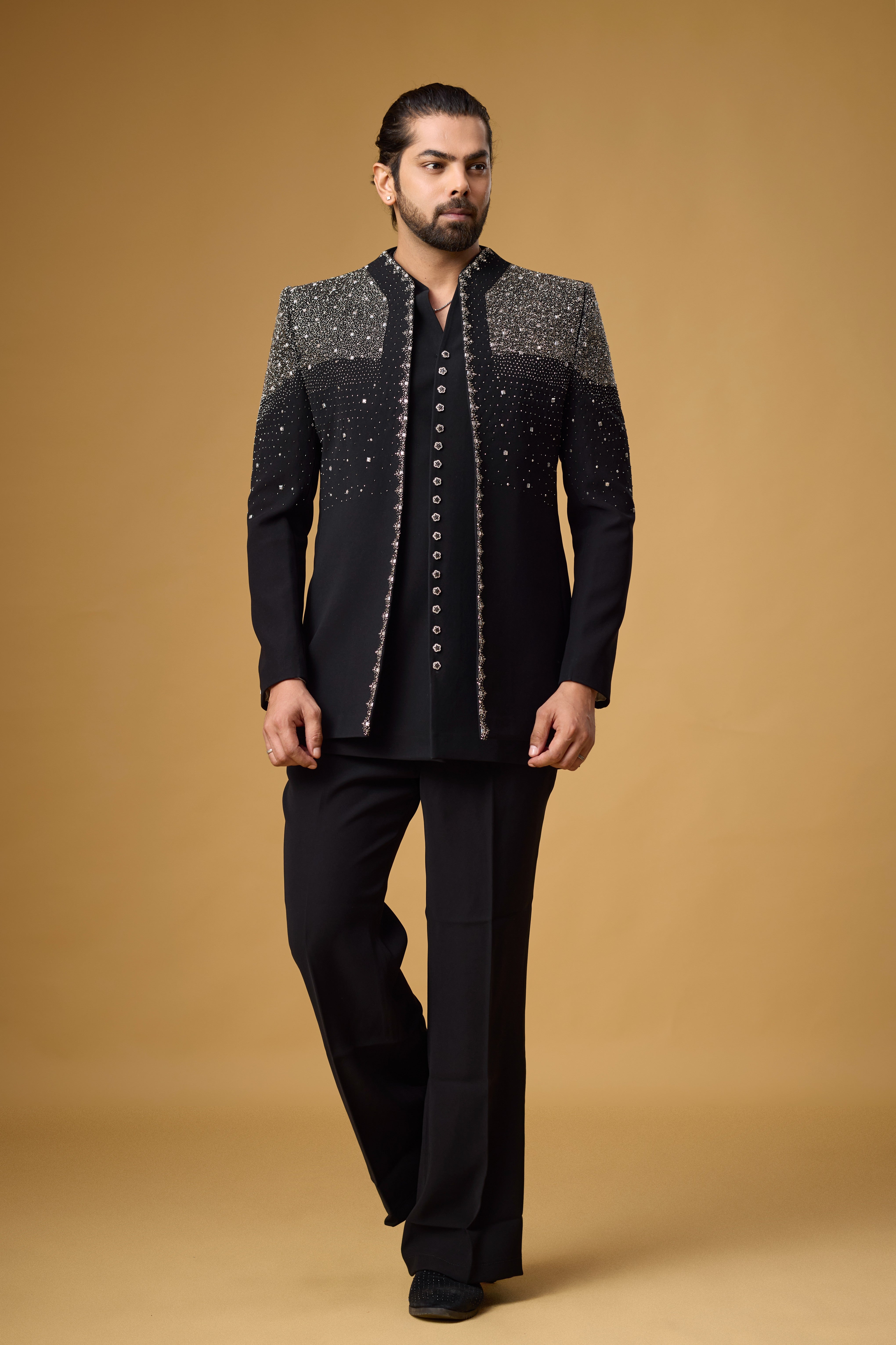 Midnight Noir Crystal Embellished Indo-Western Ensemble