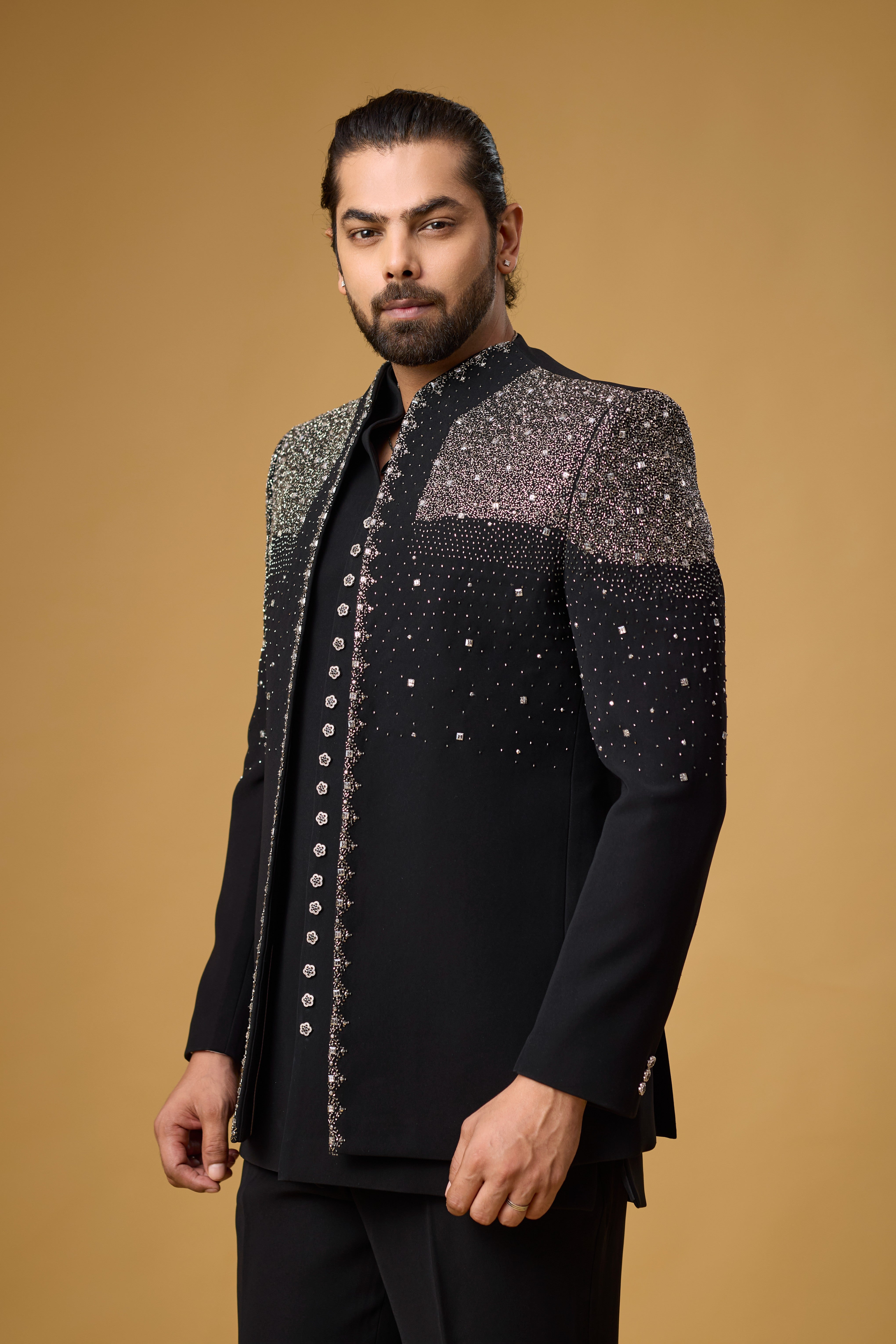 Midnight Noir Crystal Embellished Indo-Western Ensemble