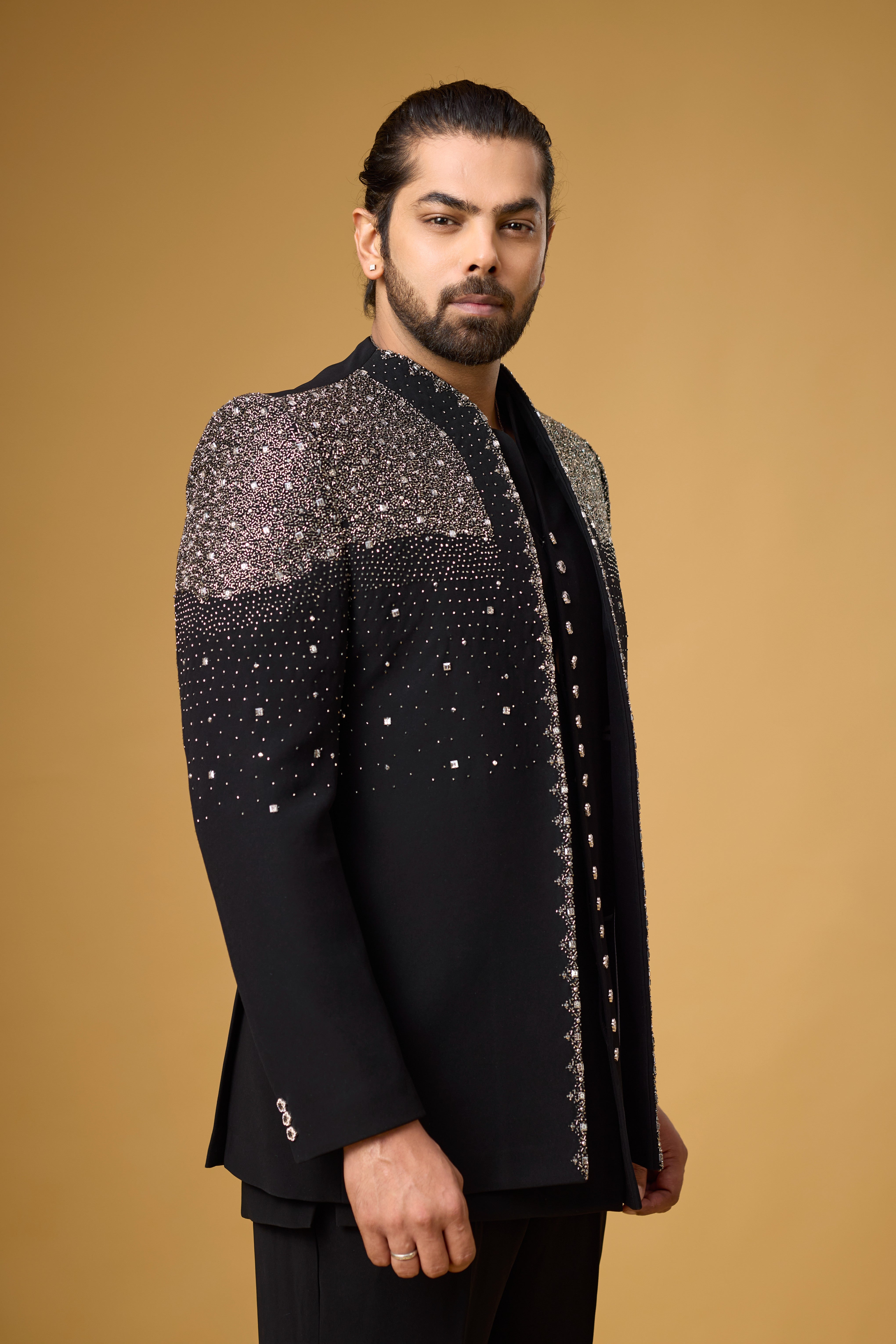 Midnight Noir Crystal Embellished Indo-Western Ensemble