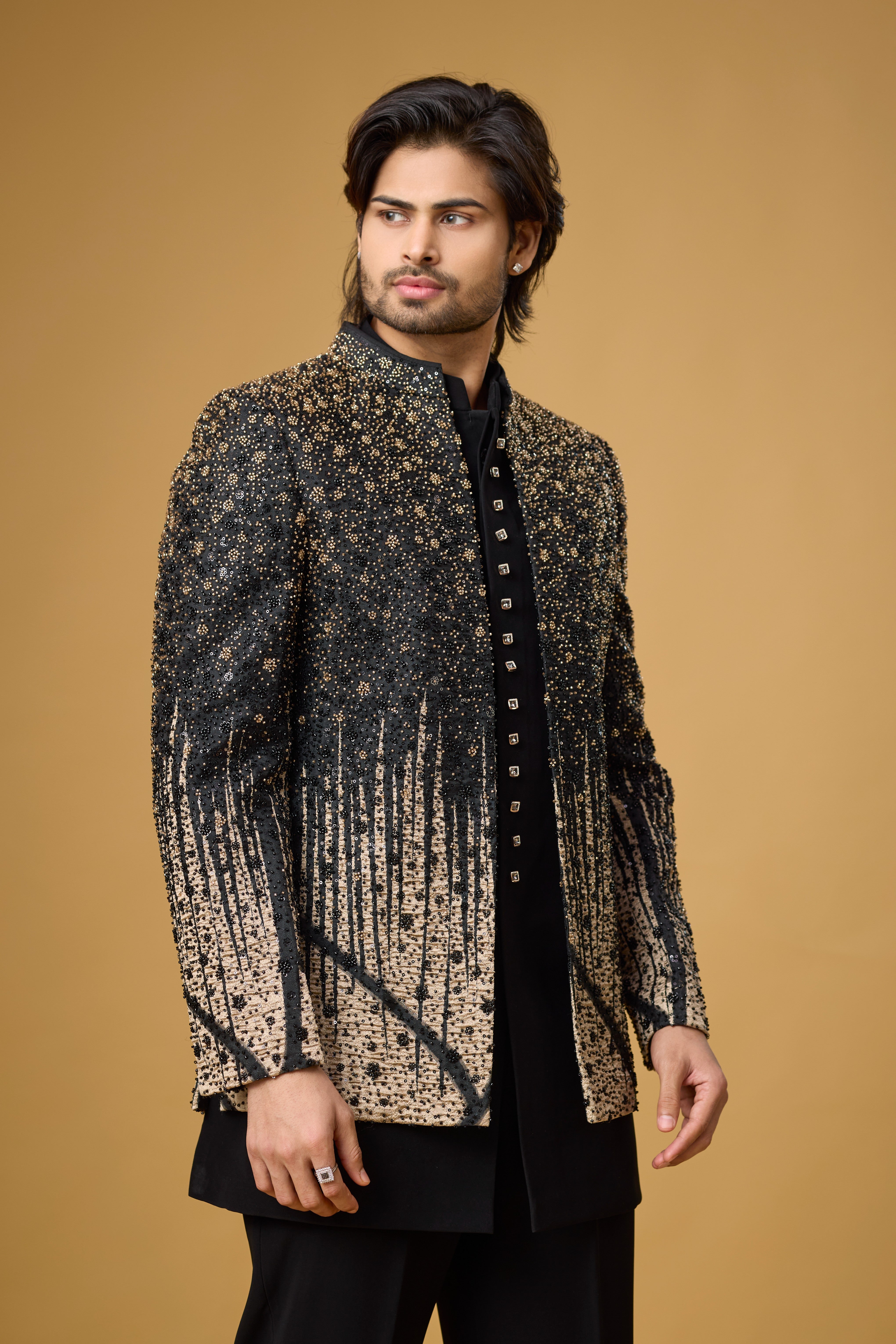 Midnight Noir Gold Gradient Embellished Indo-Western Ensemble