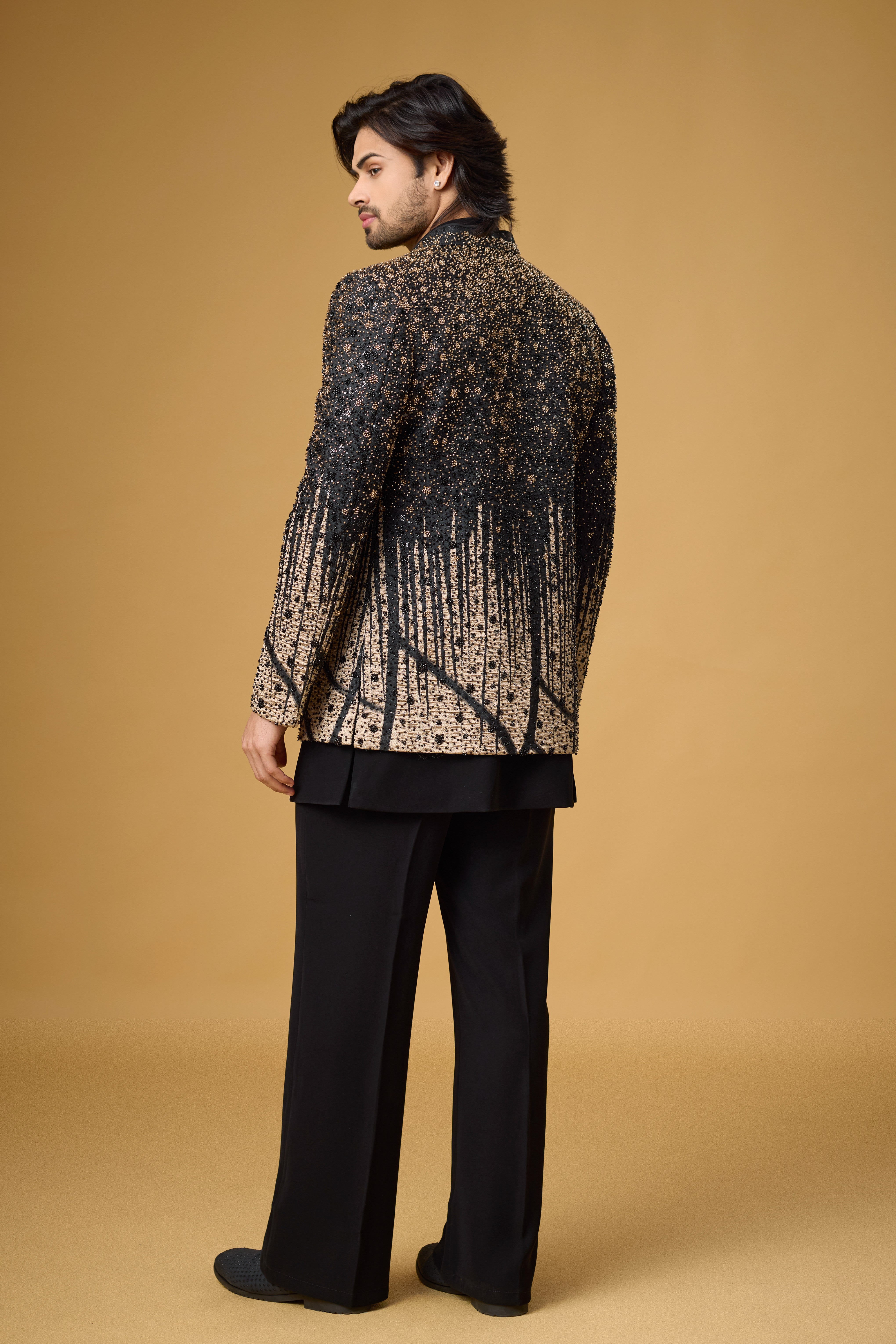 Midnight Noir Gold Gradient Embellished Indo-Western Ensemble