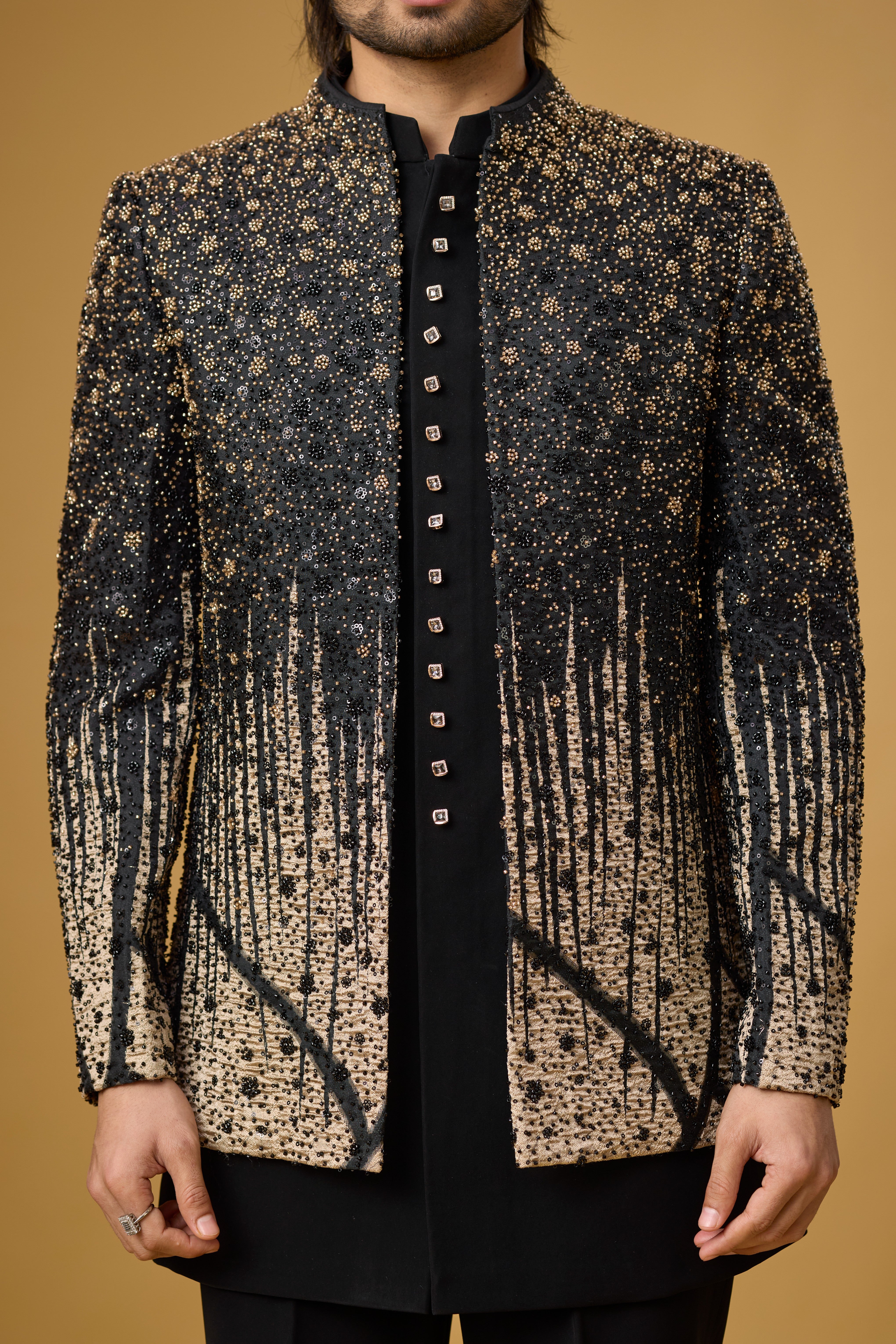 Midnight Noir Gold Gradient Embellished Indo-Western Ensemble