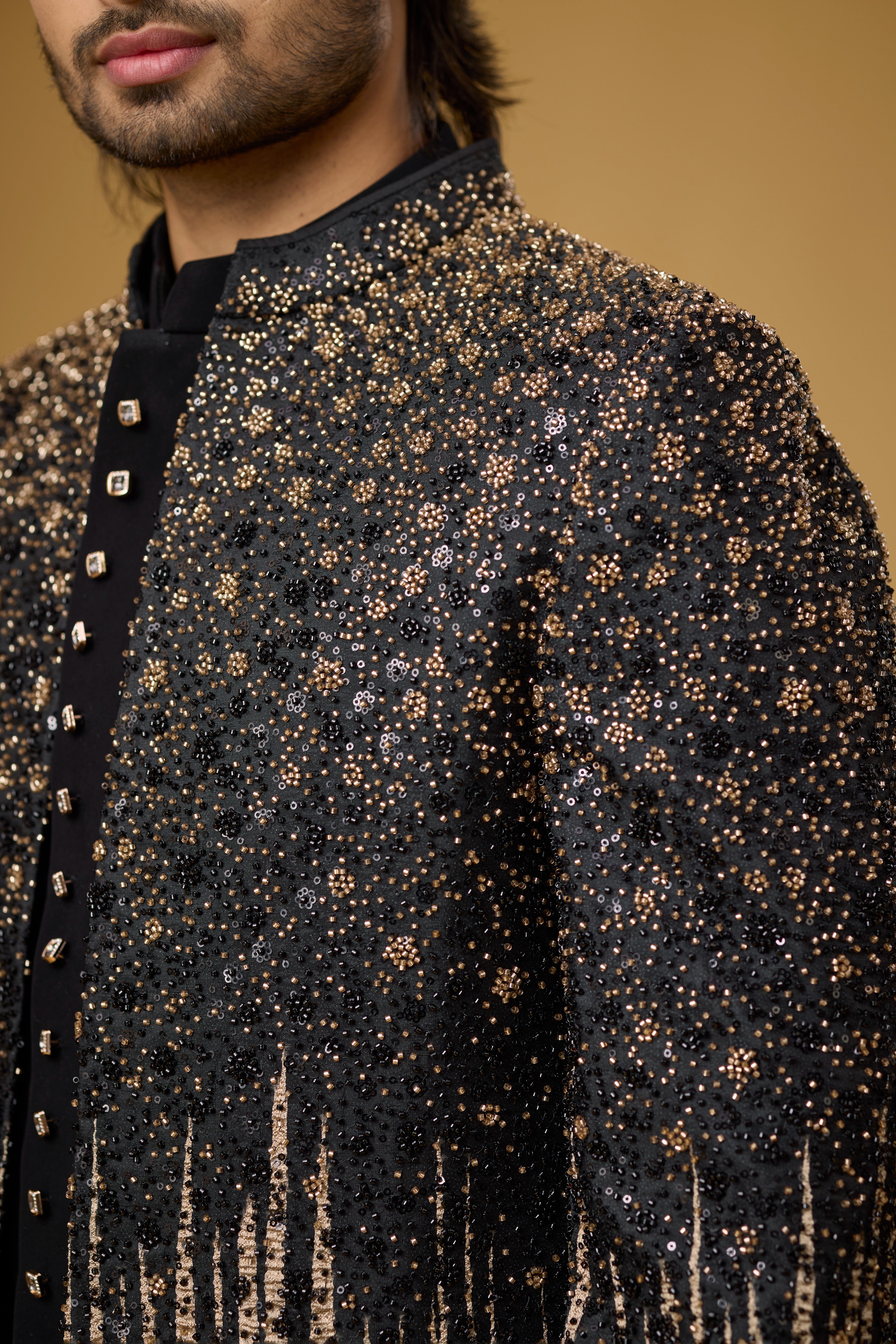 Midnight Noir Gold Gradient Embellished Indo-Western Ensemble
