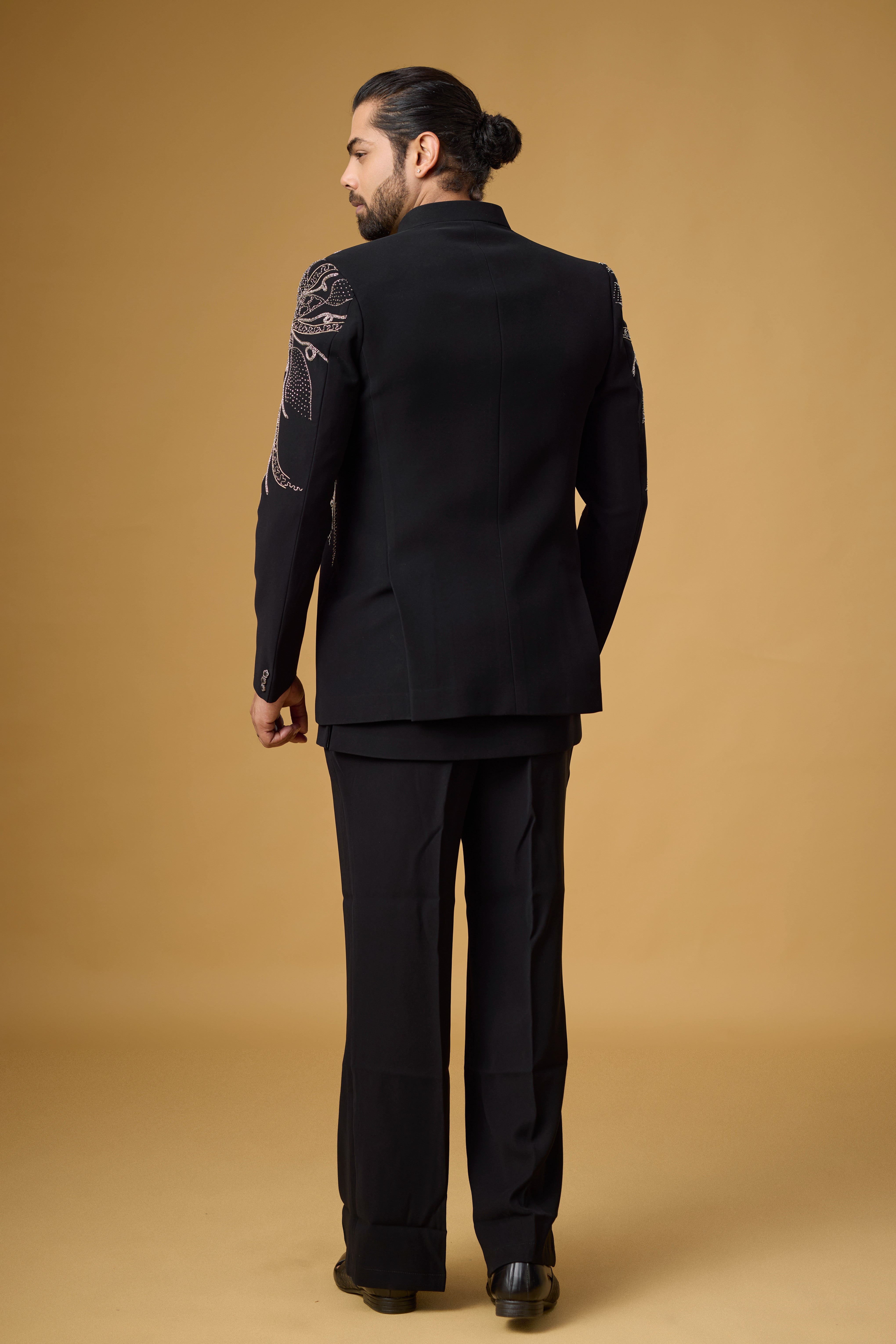Midnight Noir Ornate Vine Embroidered Indo-Western Ensemble