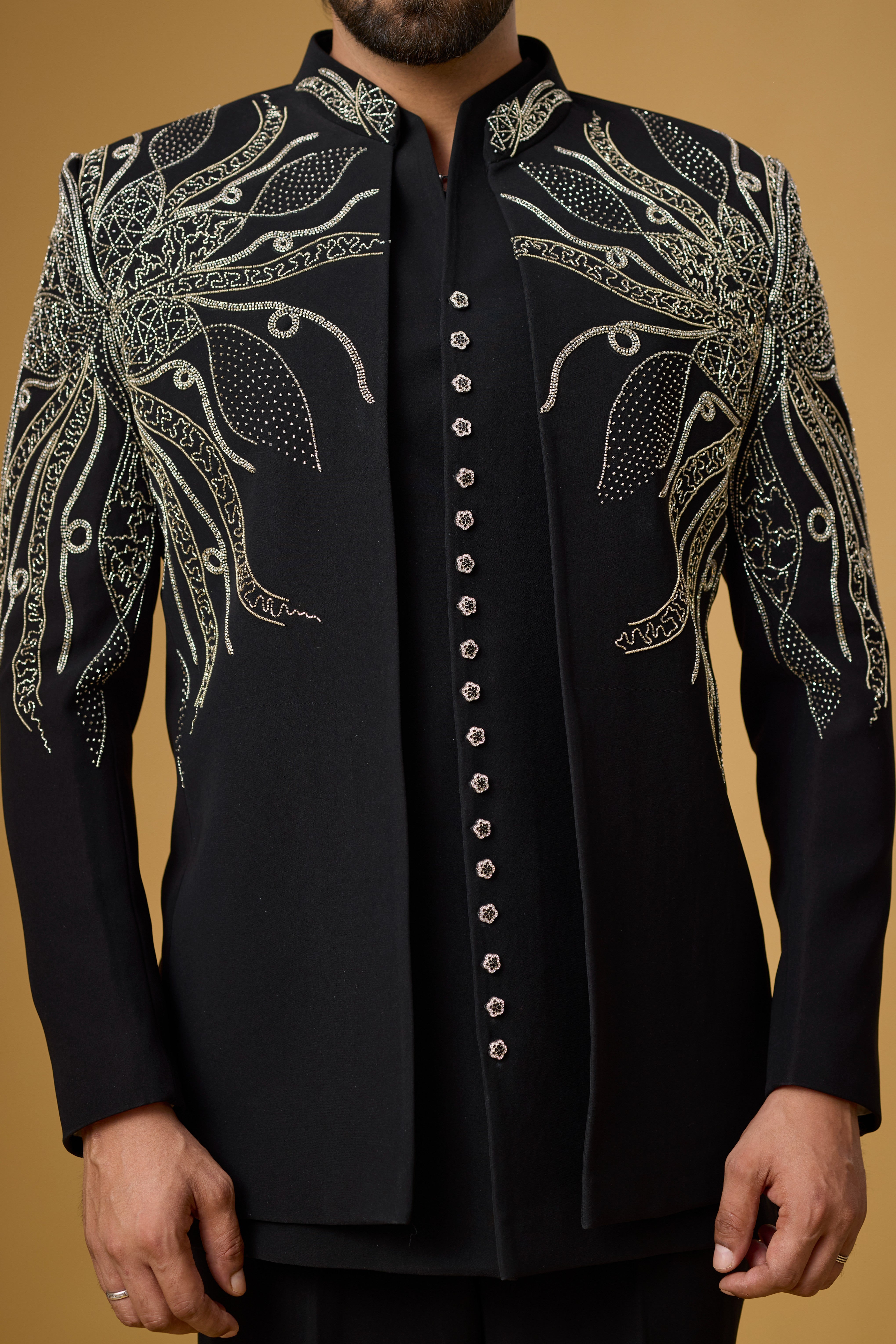 Midnight Noir Ornate Vine Embroidered Indo-Western Ensemble