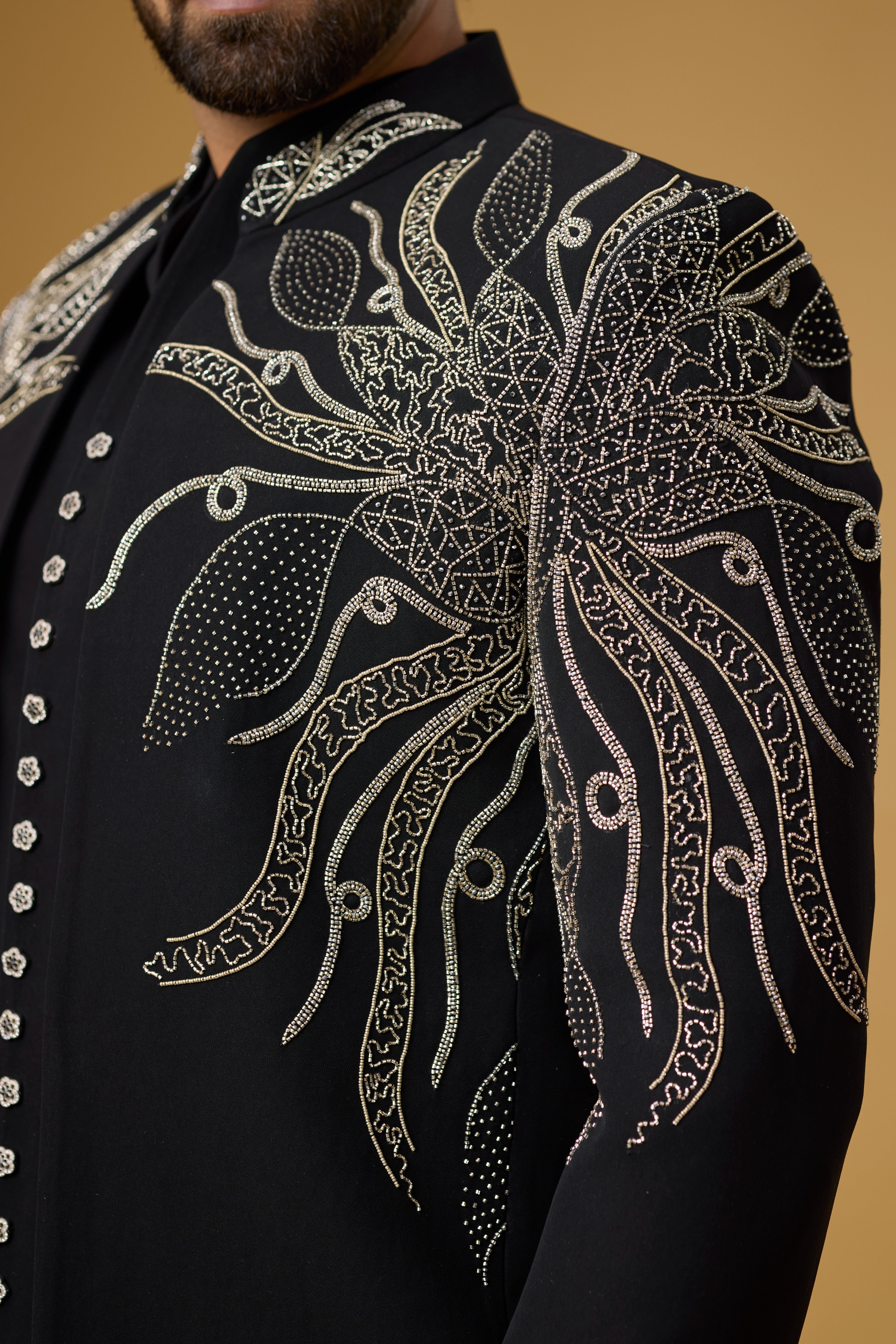 Midnight Noir Ornate Vine Embroidered Indo-Western Ensemble