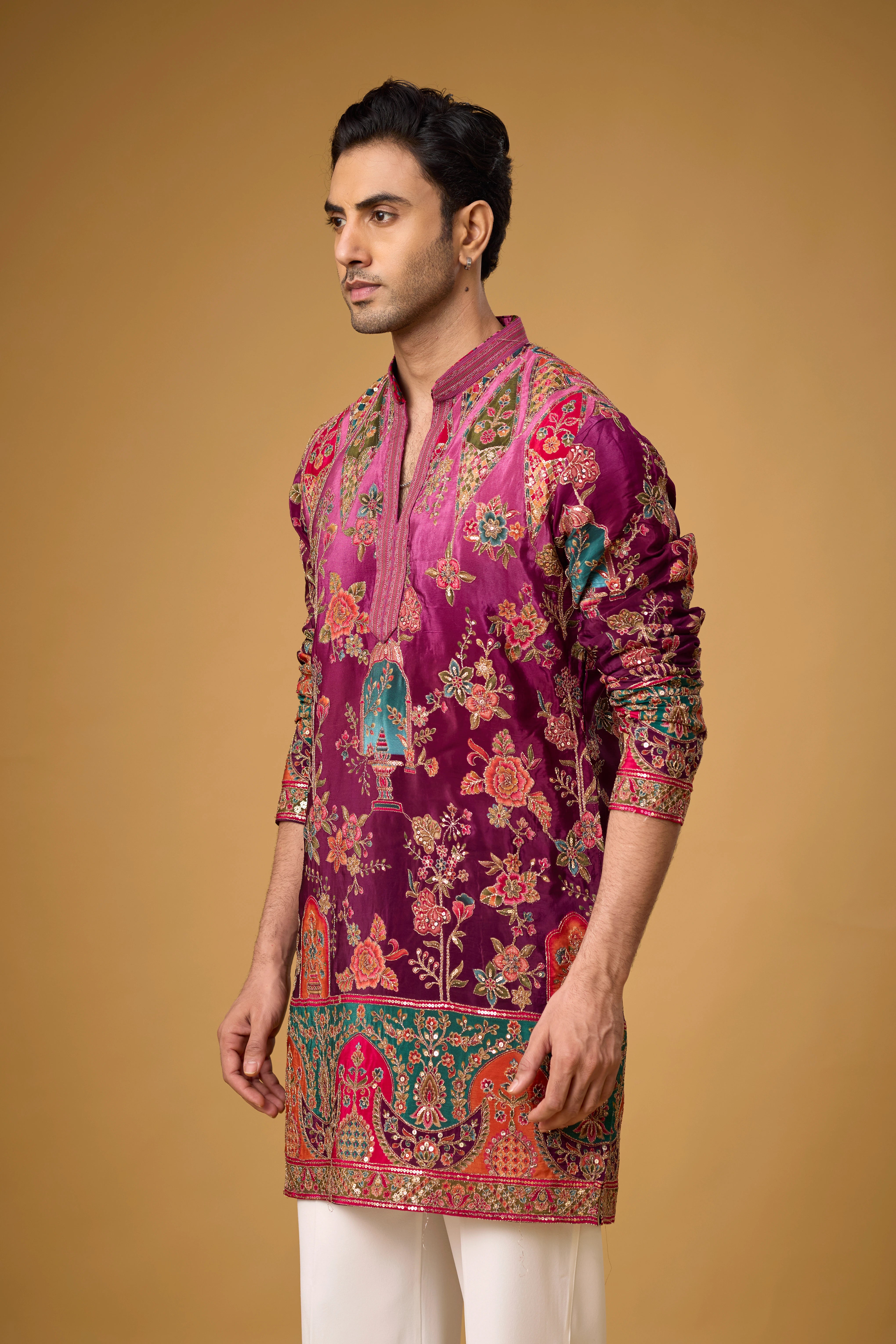 Regal Magenta Heritage Embroidered Kurta Set