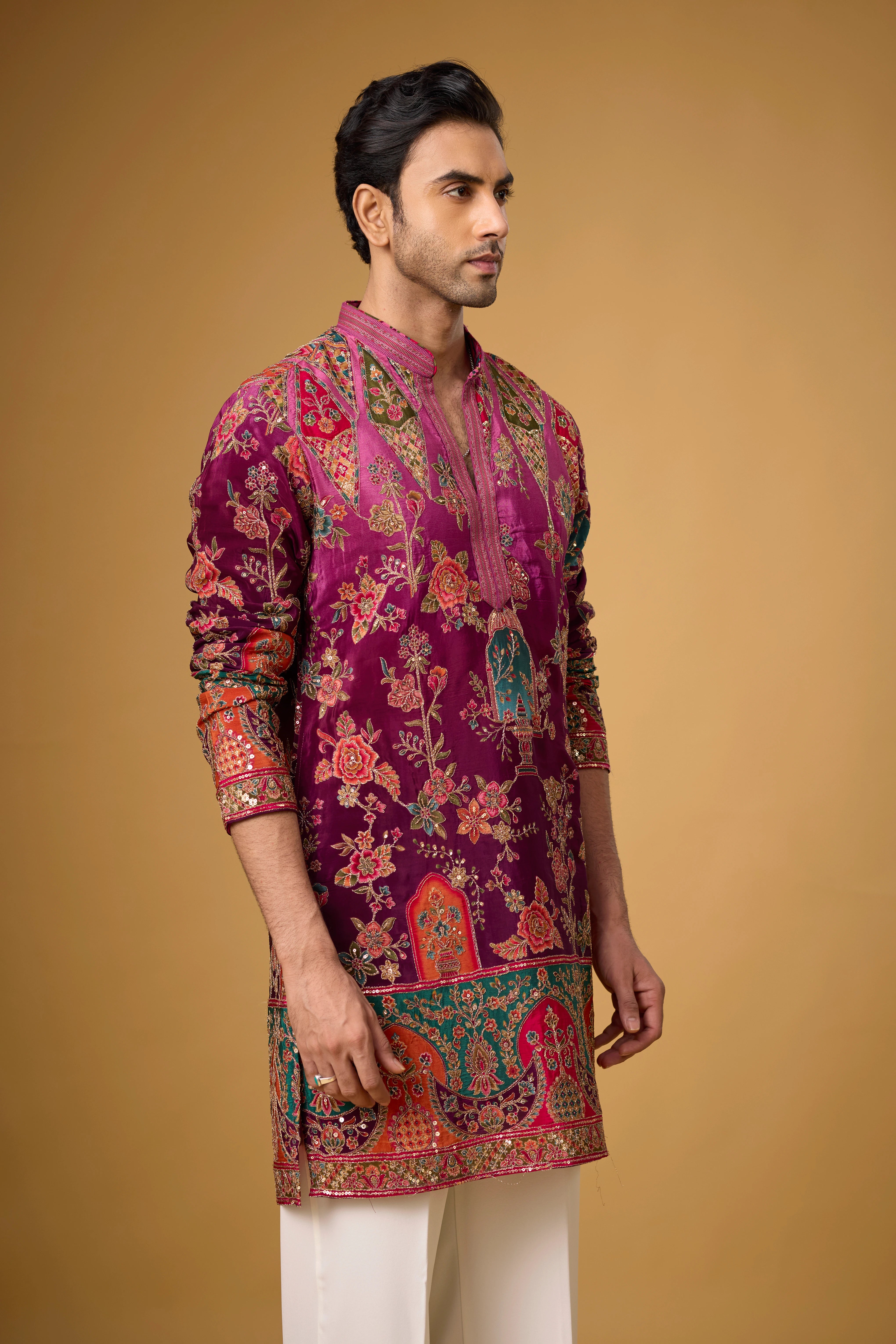 Regal Magenta Heritage Embroidered Kurta Set
