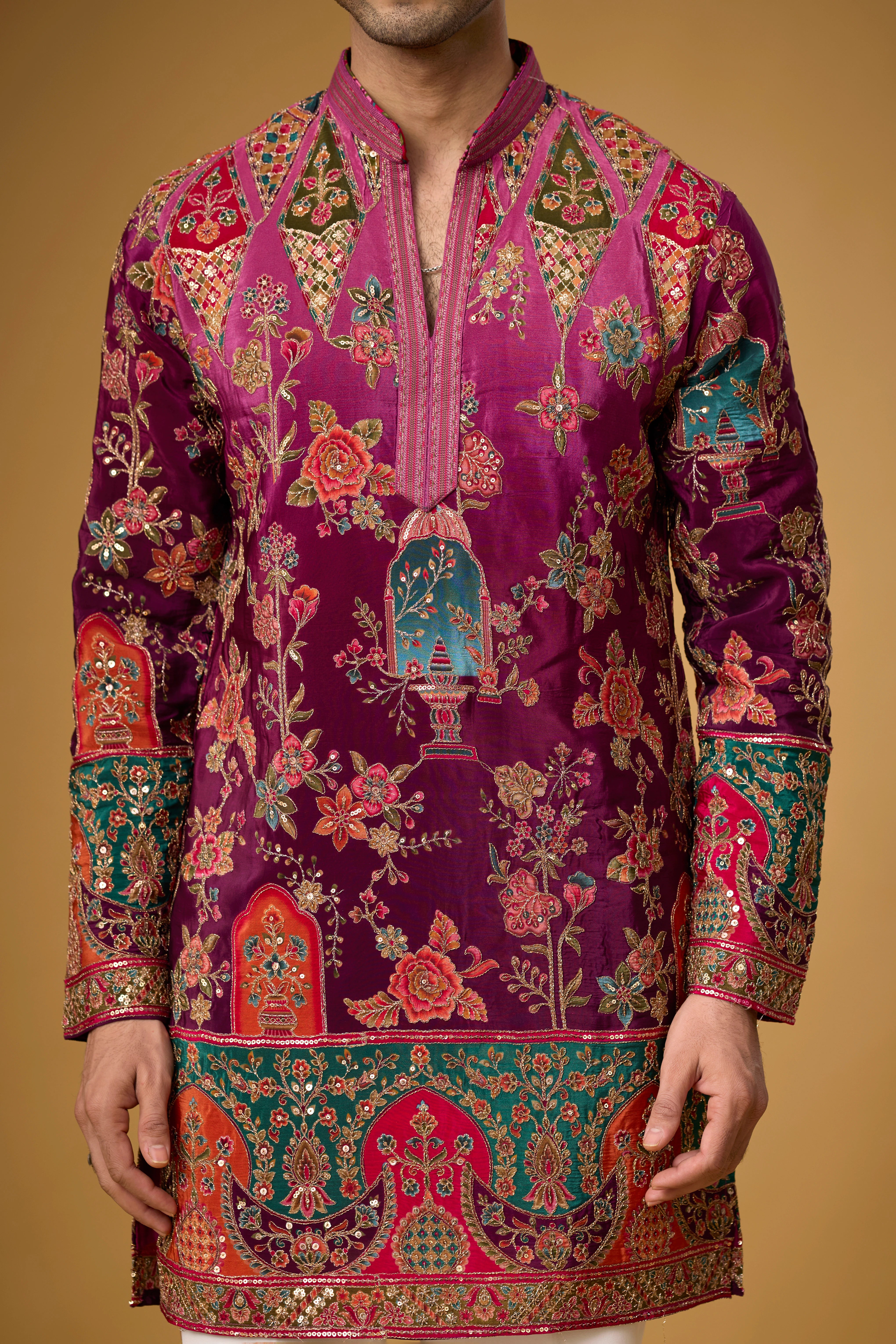 Regal Magenta Heritage Embroidered Kurta Set