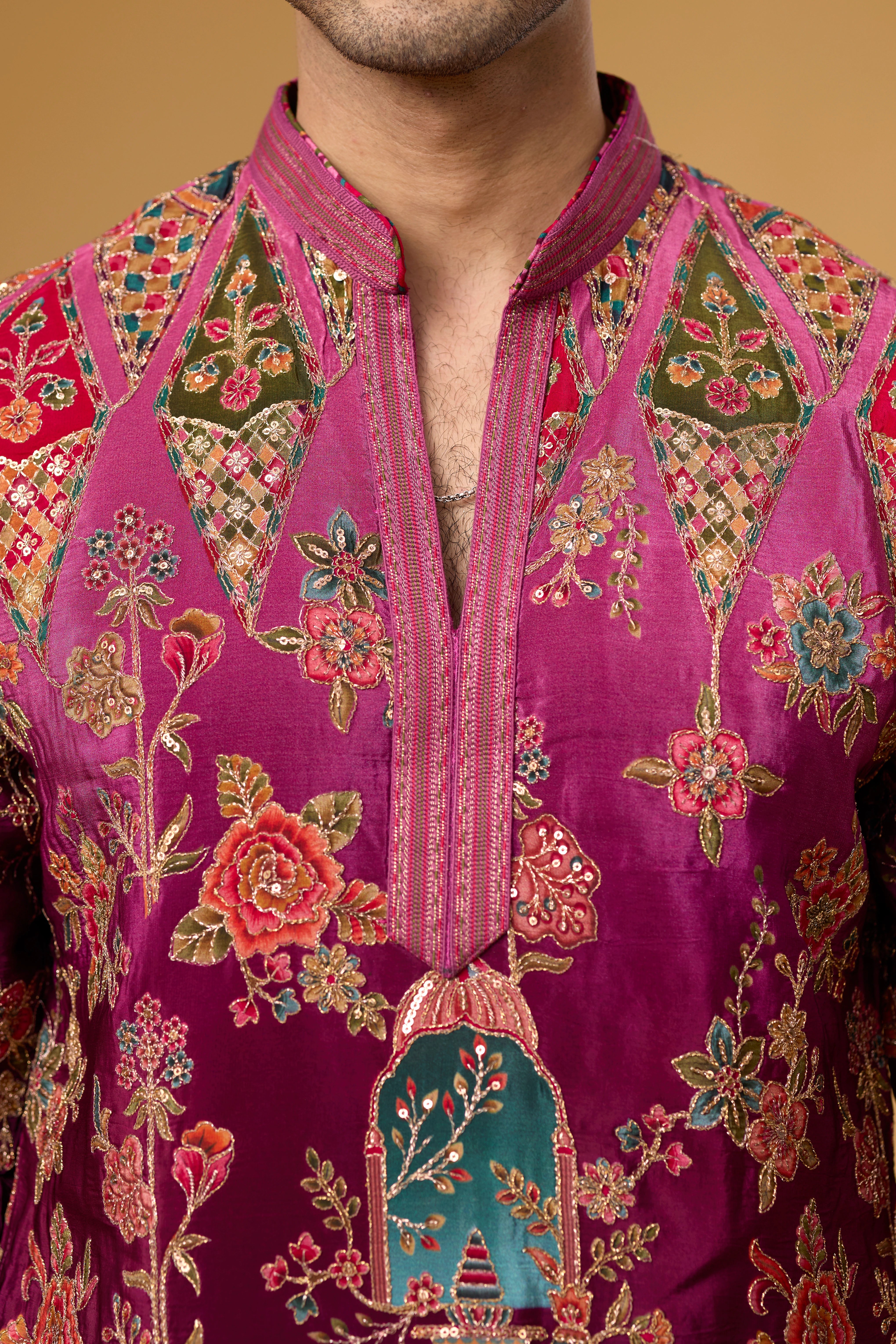Regal Magenta Heritage Embroidered Kurta Set