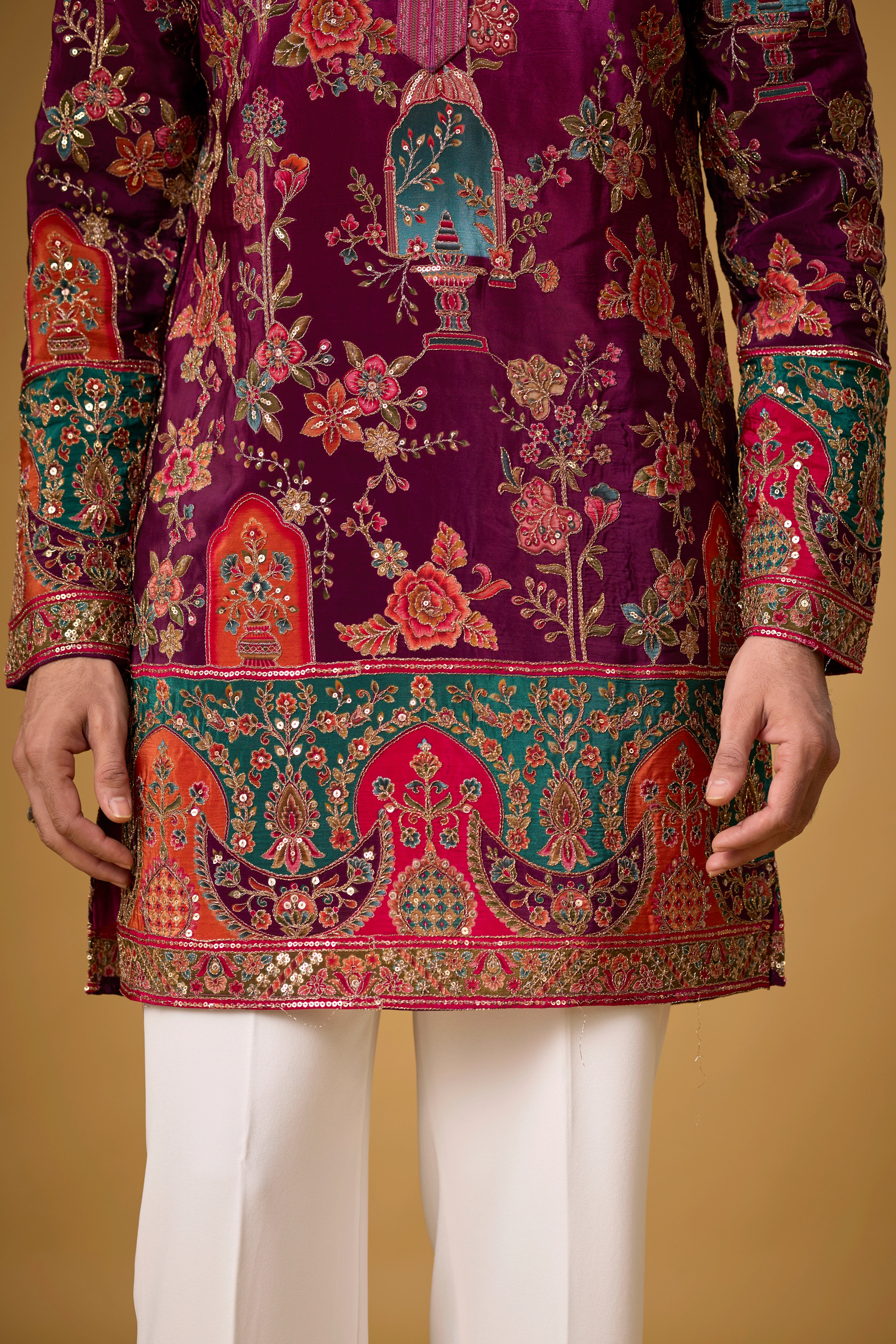 Regal Magenta Heritage Embroidered Kurta Set