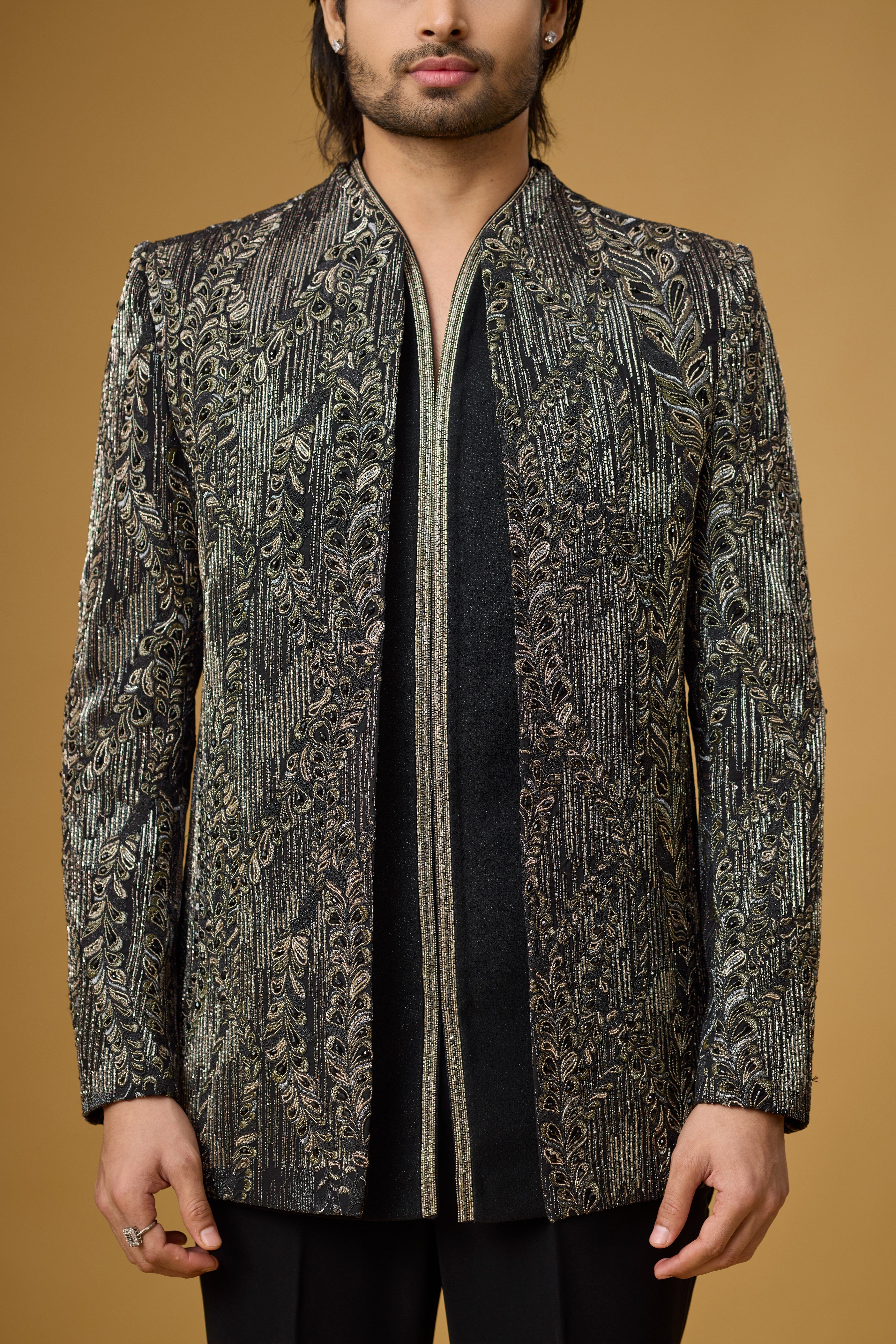 Midnight Noir Antique Jacquard Indo-Western Ensemble