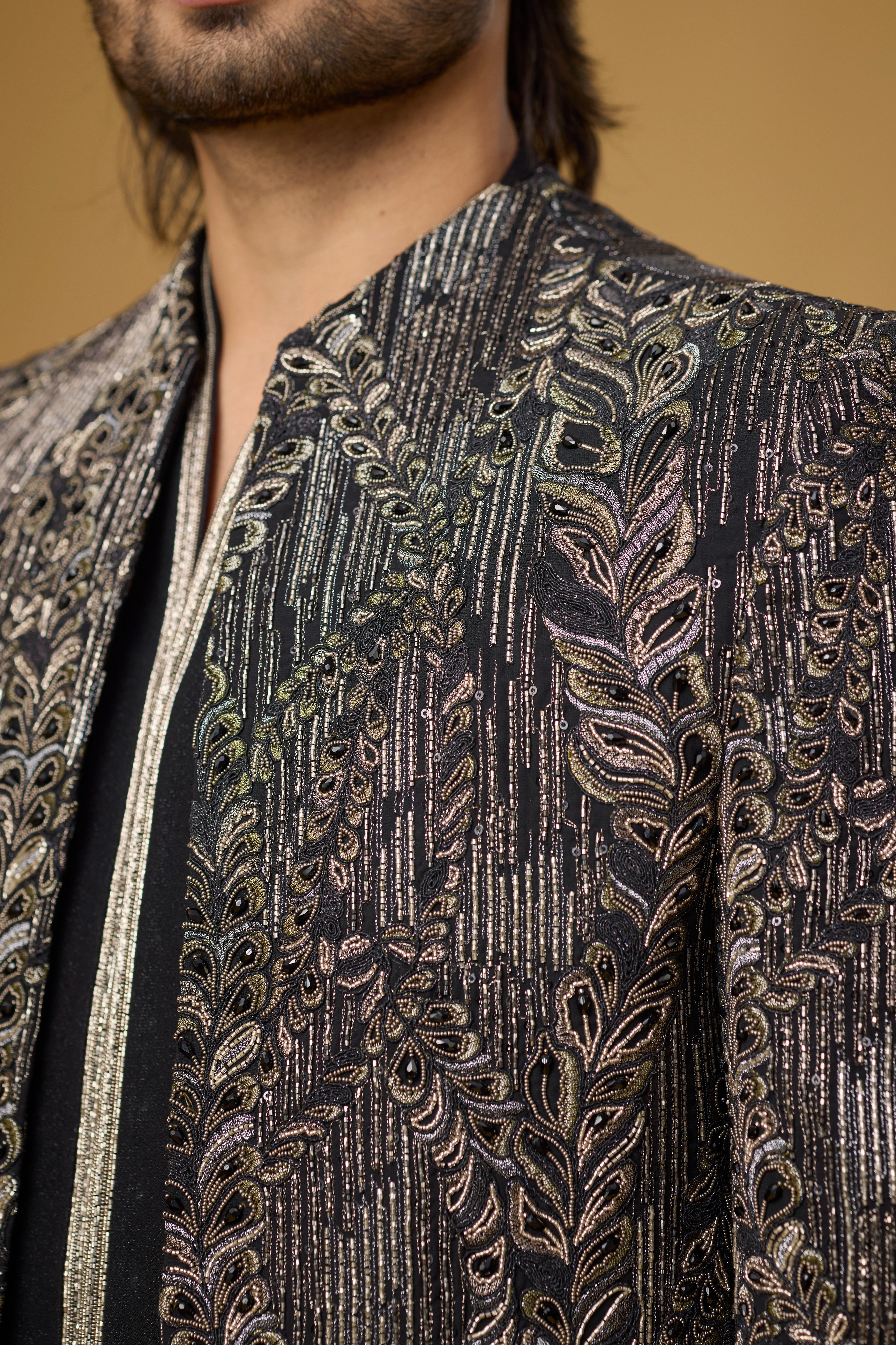 Midnight Noir Antique Jacquard Indo-Western Ensemble