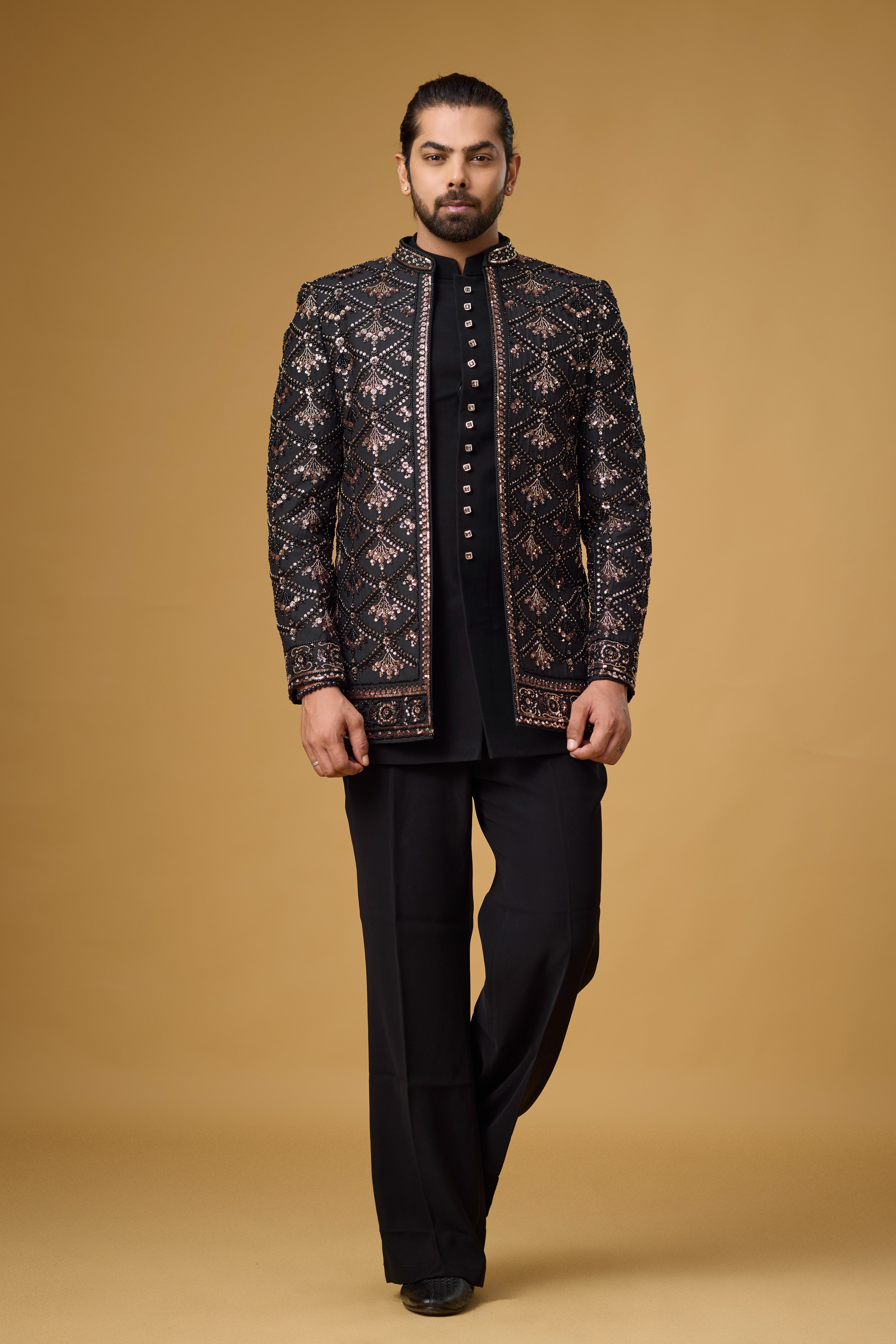 Midnight Noir Diamond Motif Embellished Indo-Western Ensemble