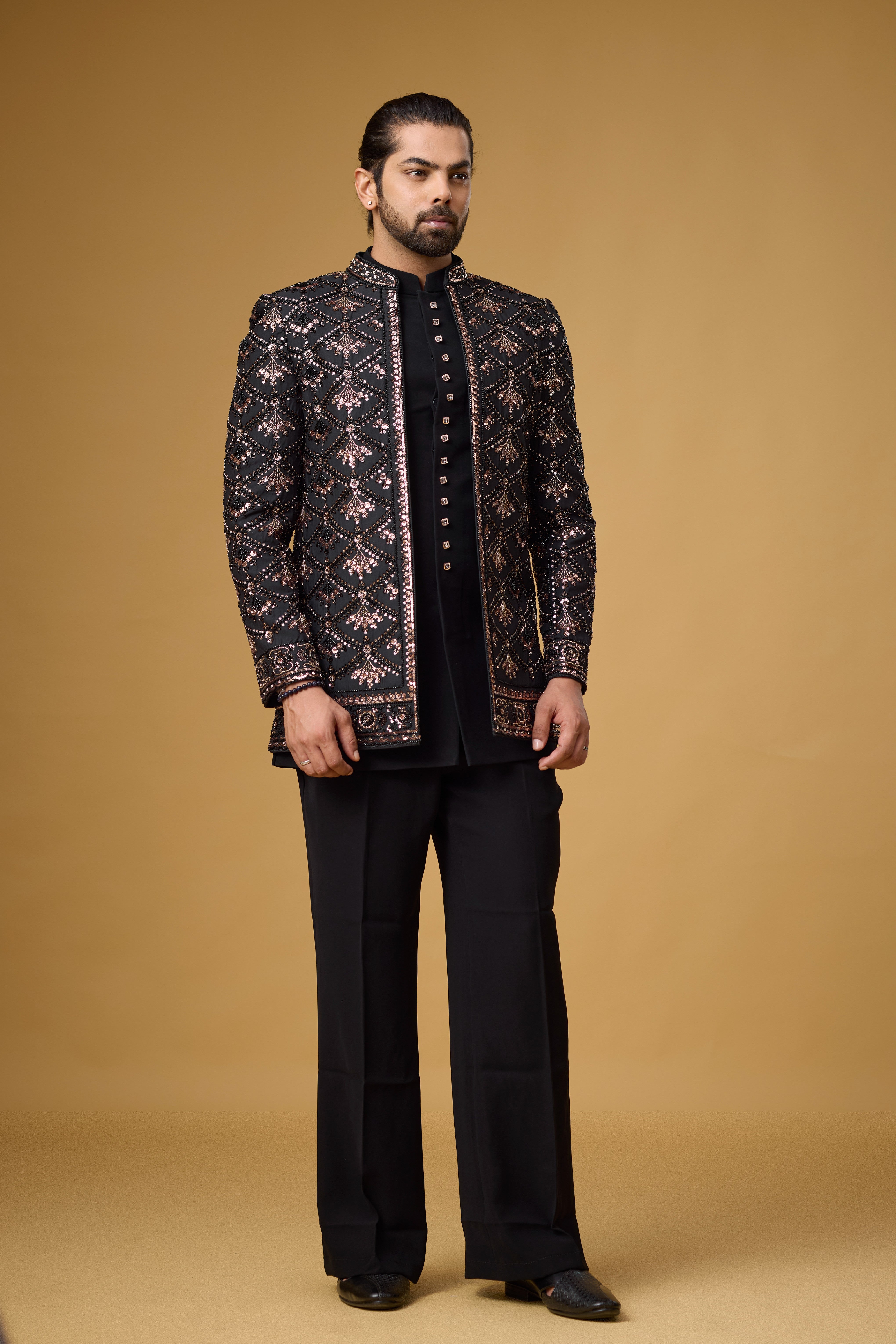Midnight Noir Diamond Motif Embellished Indo-Western Ensemble