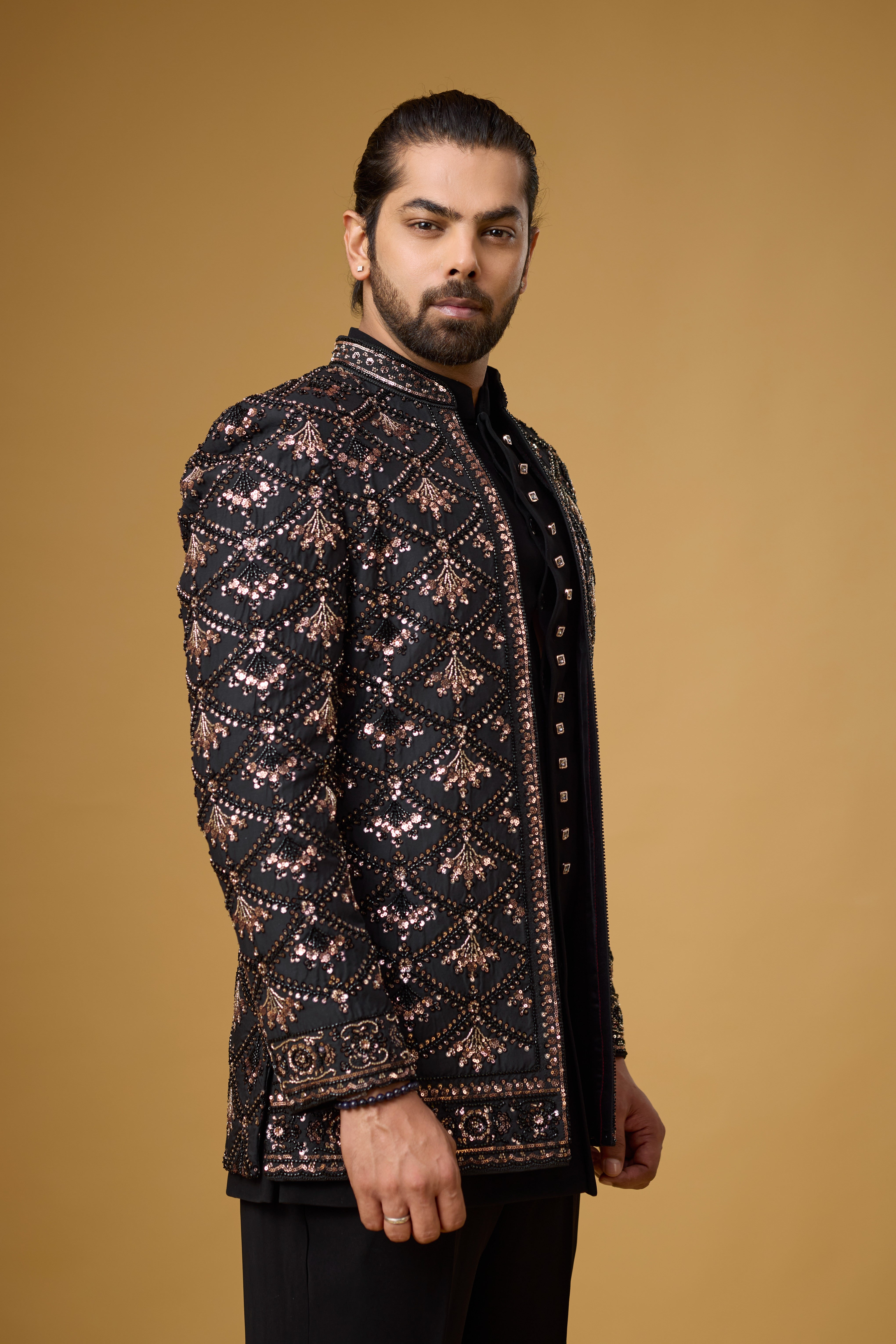 Midnight Noir Diamond Motif Embellished Indo-Western Ensemble