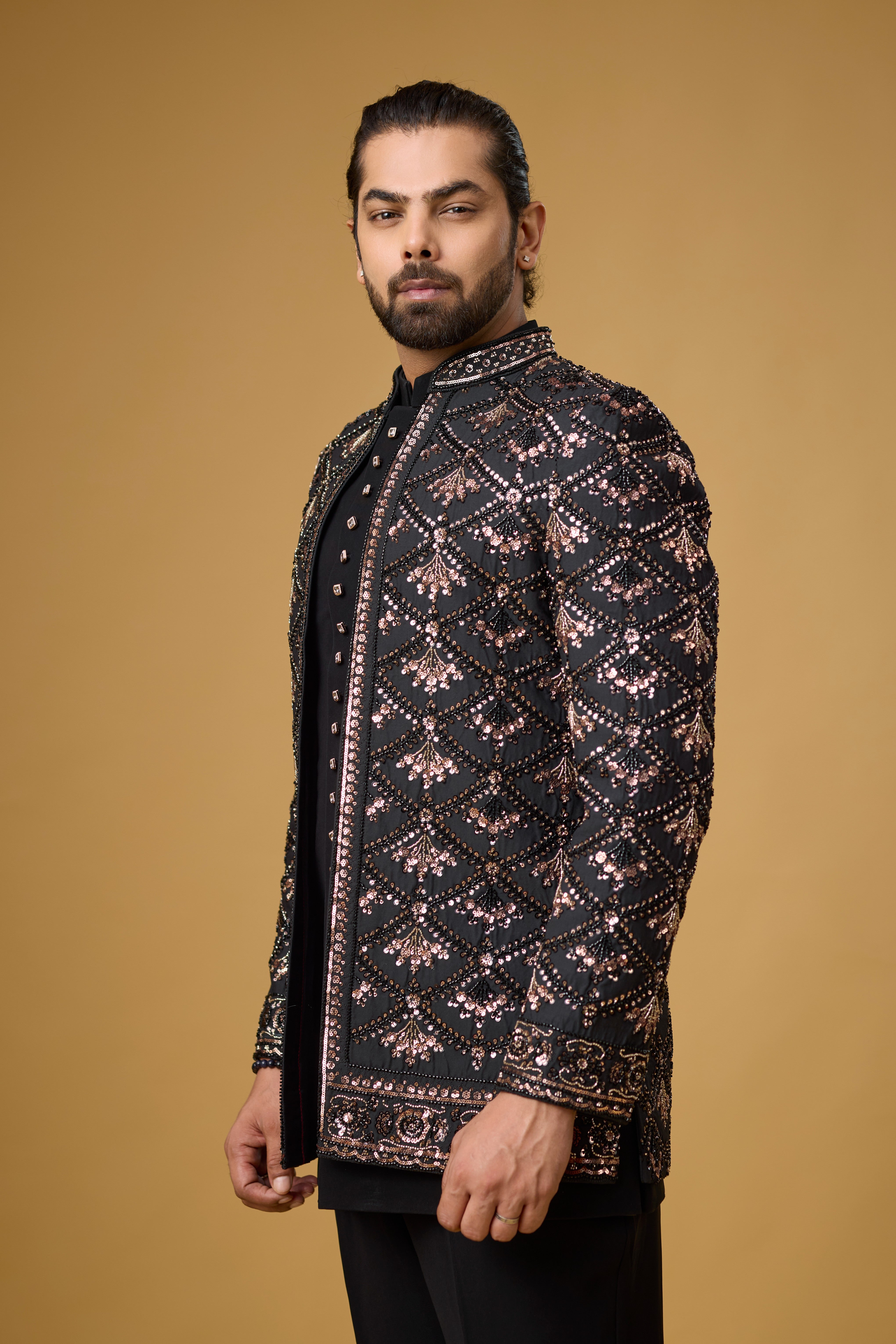 Midnight Noir Diamond Motif Embellished Indo-Western Ensemble