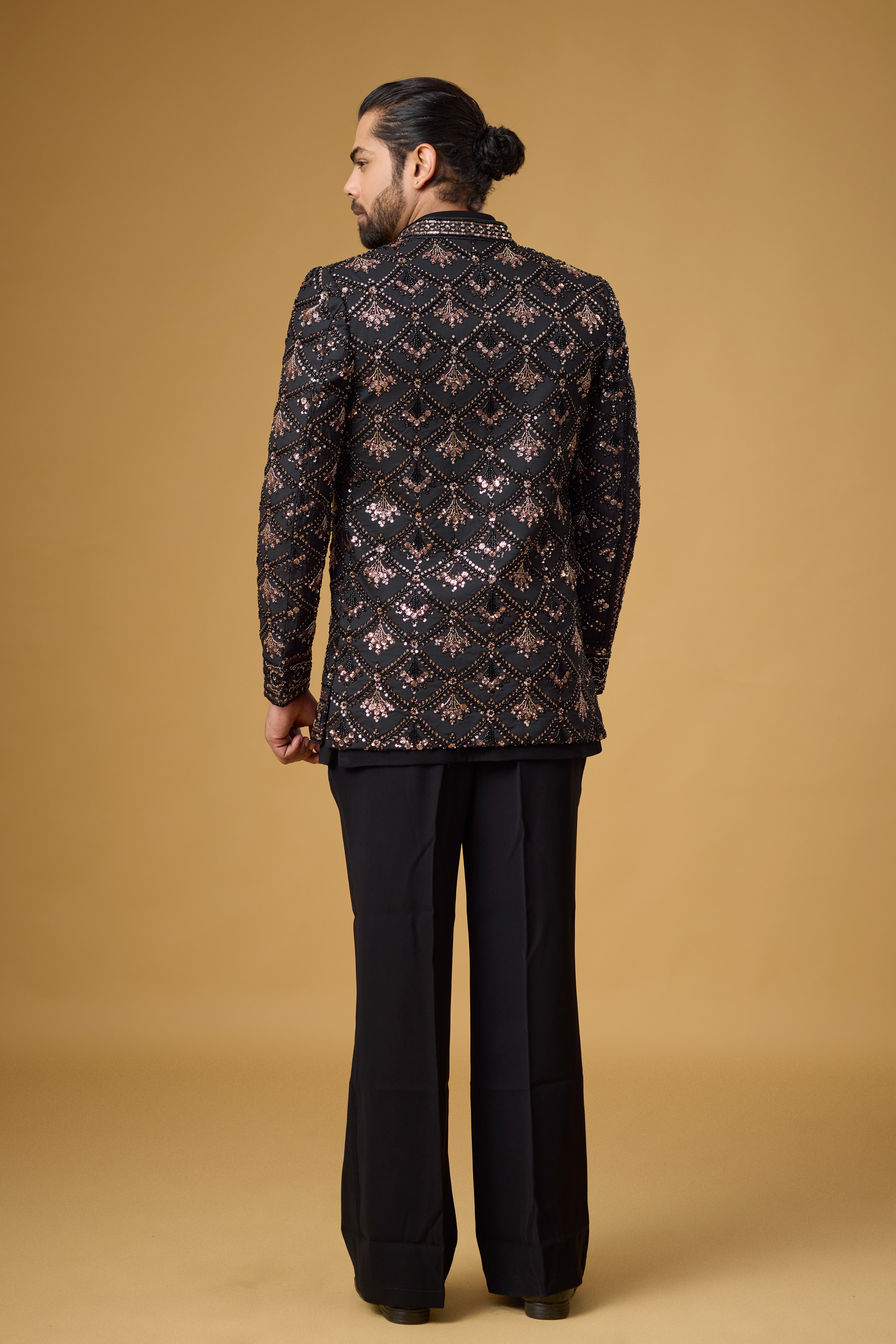 Midnight Noir Diamond Motif Embellished Indo-Western Ensemble